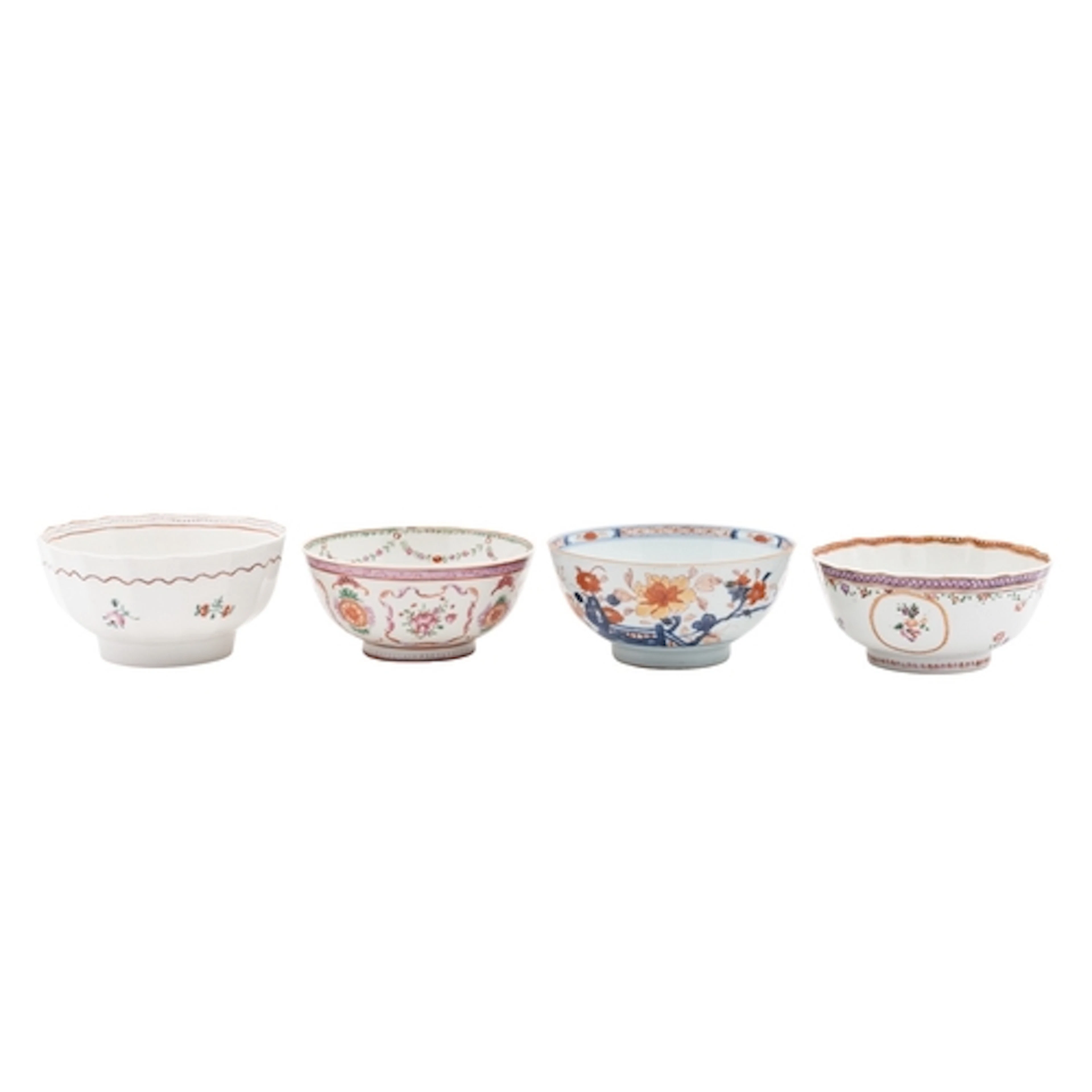 A group of five Chinese Export bowls, Qianlong painted with ...