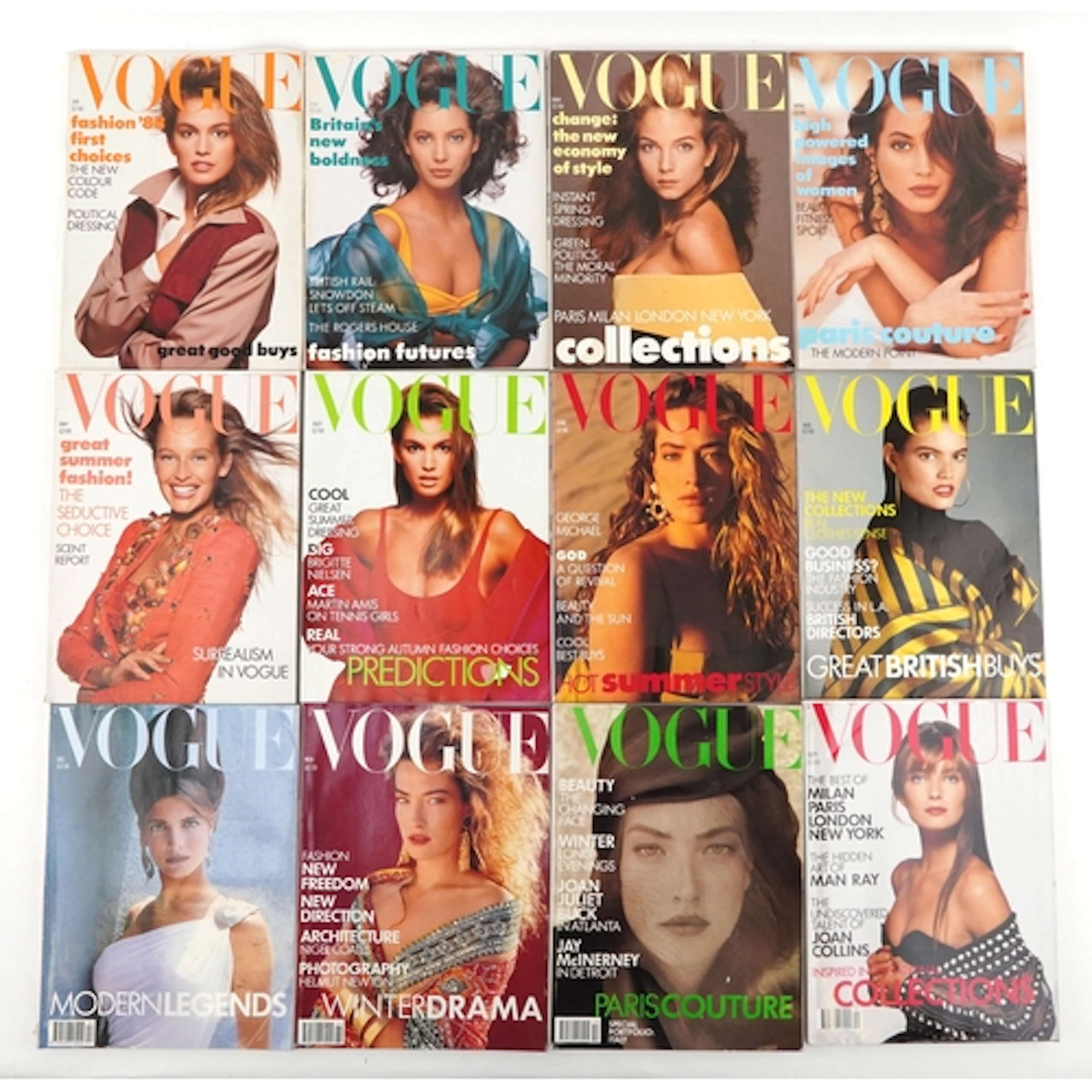 Vogue magazines, a complete run of the year 1988.