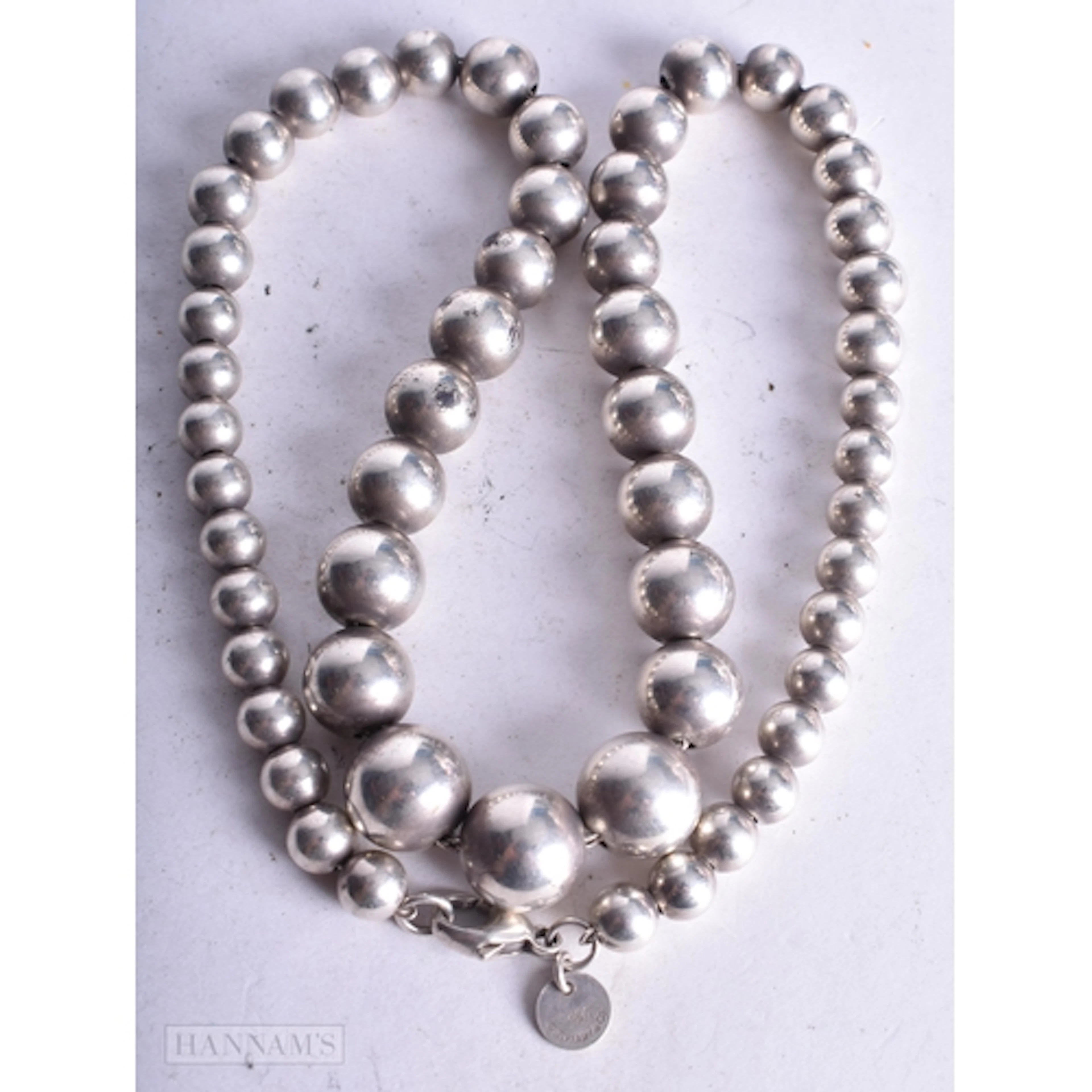 Tiffany & Co Sterling Silver Graduated Bead Necklace (31g). ...