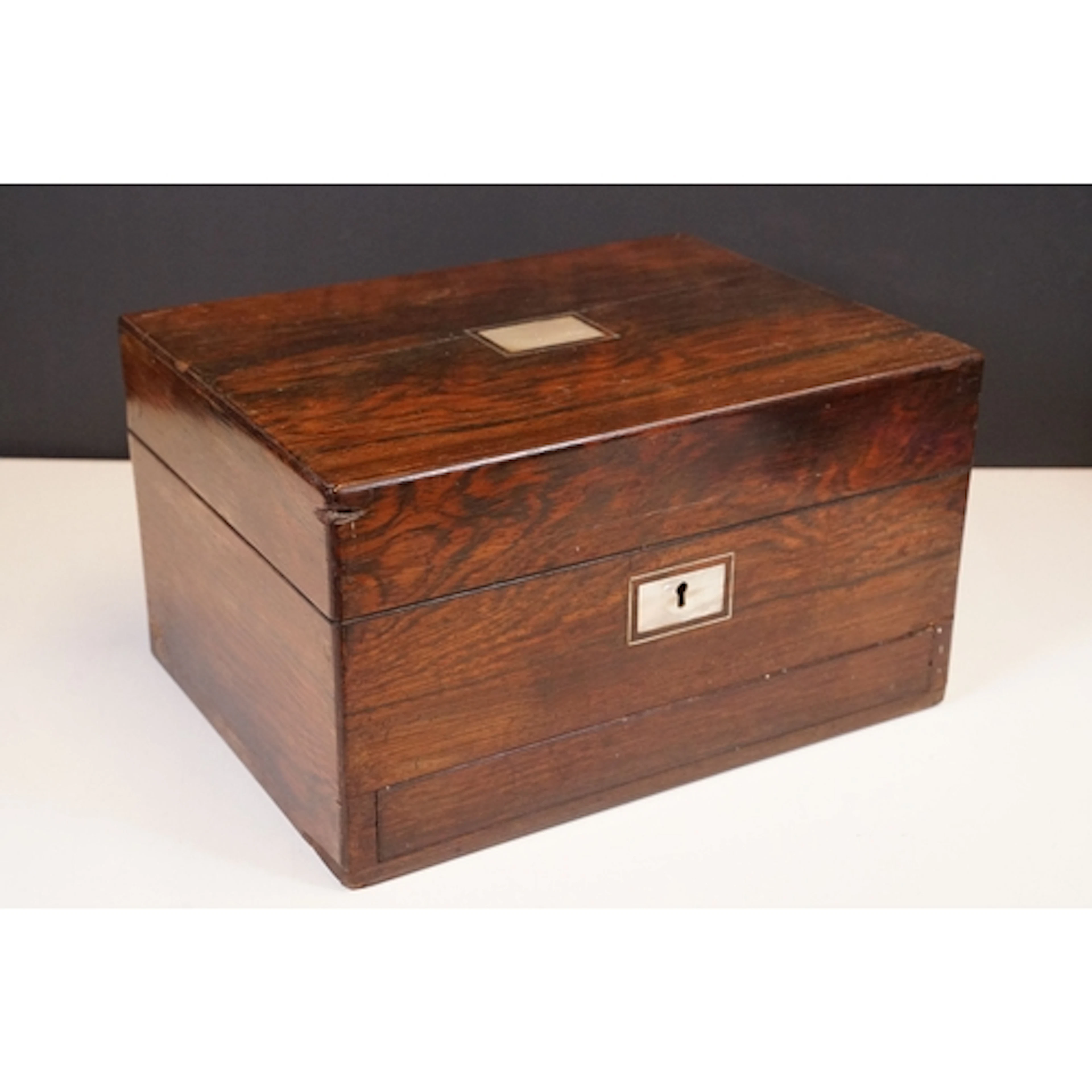 Victorian rosewood writing jewellery box, inlaid with mother...