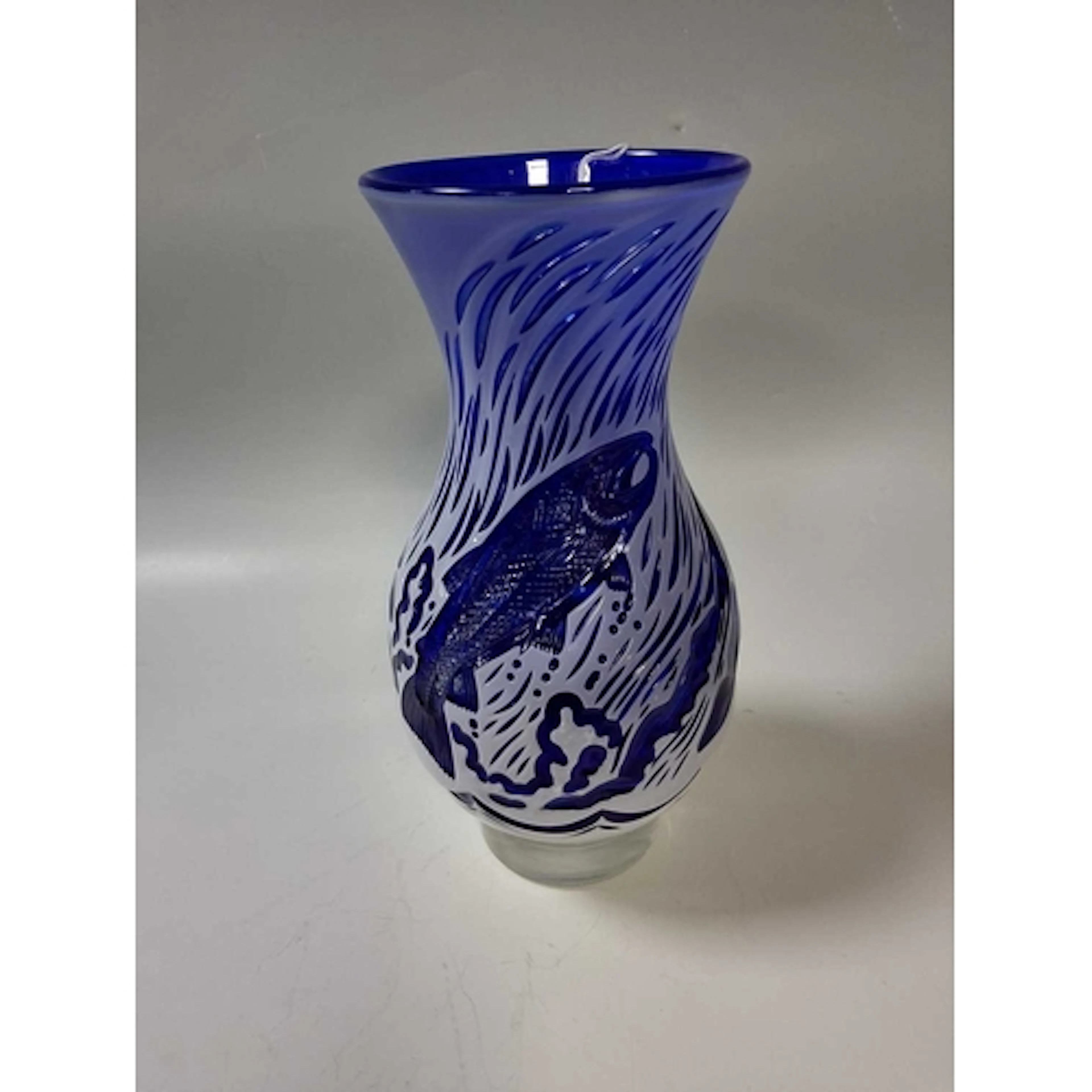 A SIGNED CAMEO GLASS VASE OF A LEAPING SALMON, these vase fe...