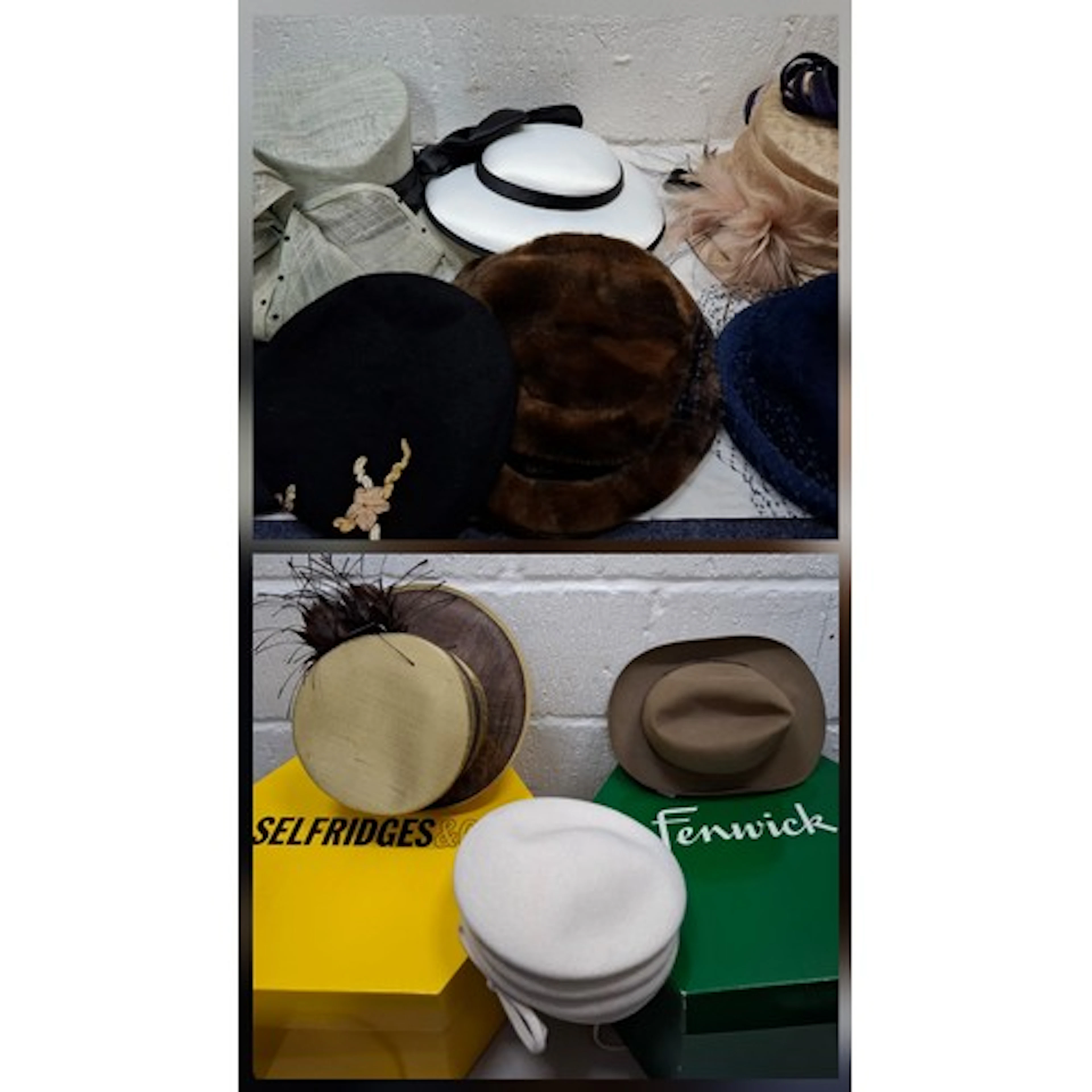 A group of vintage hats to include an Emma B beige straw for...