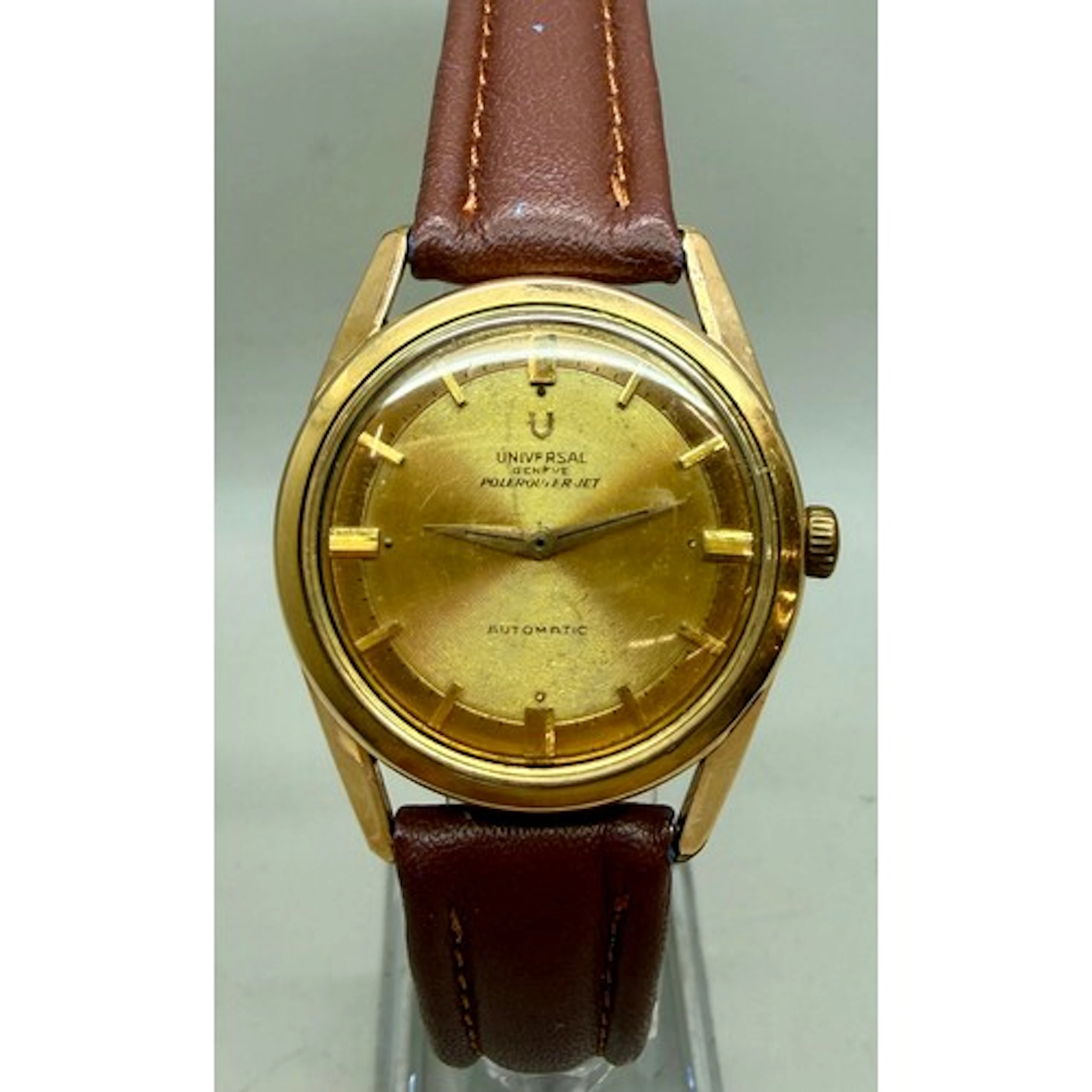 A gold plated Universal Geneve Polerouter Jet wristwatch, se...
