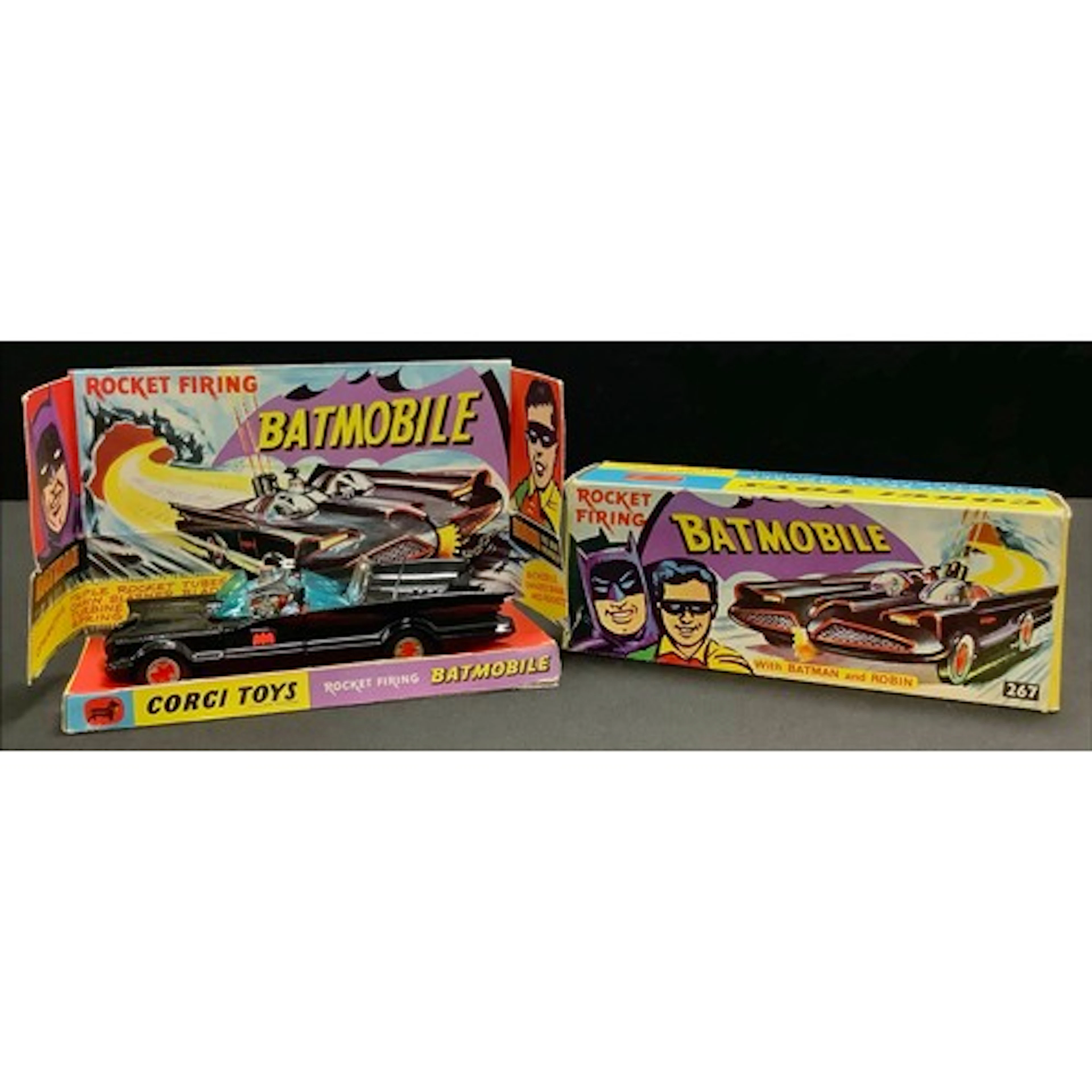 A Corgi die-cast scale model, Batmobile, early gloss rocket ...