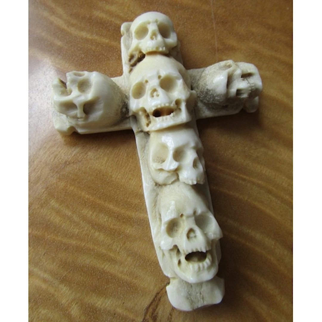 Carved Bone Memento Mori Crucifix Approximately 4cm High