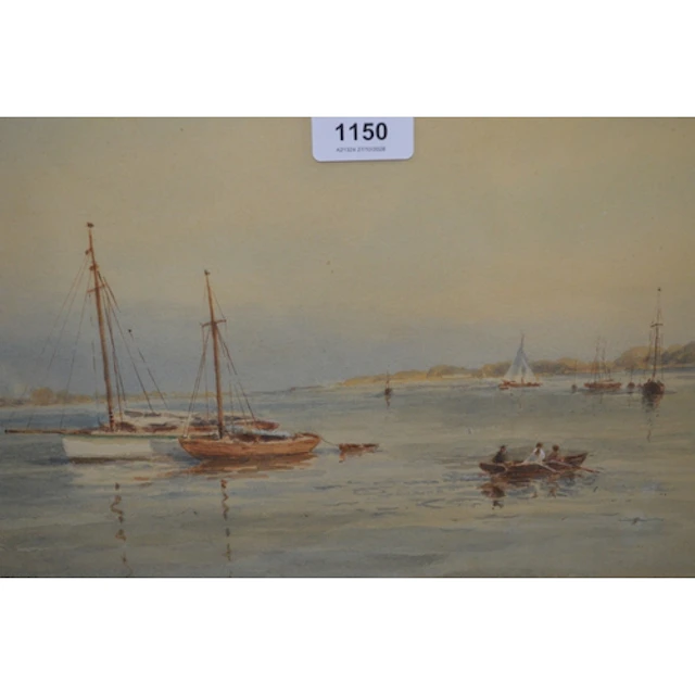 Watercolour, coastal scene with figures and boats, signed wi...