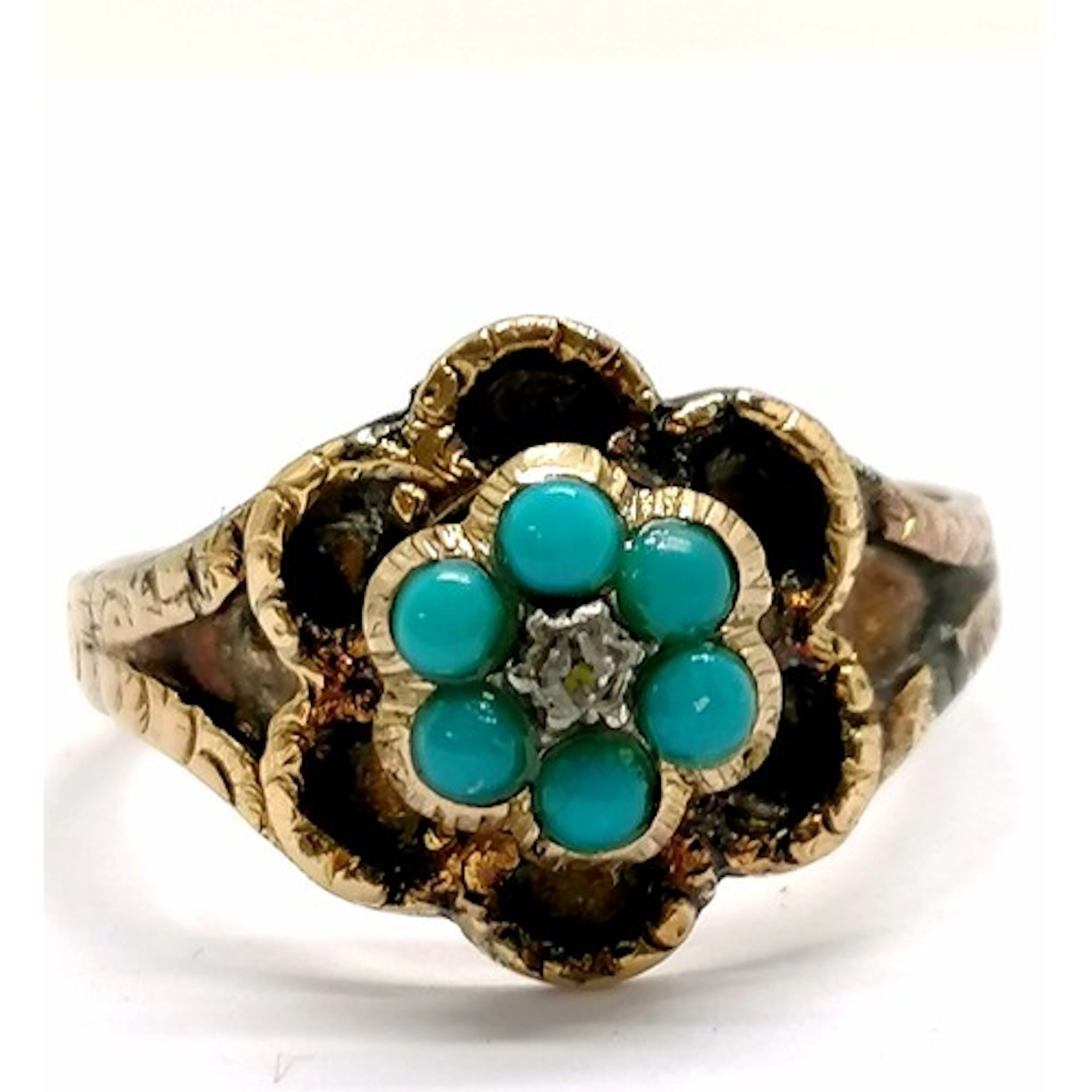 Georgian unmarked (touch tests as) gold turquoise & diamond ...
