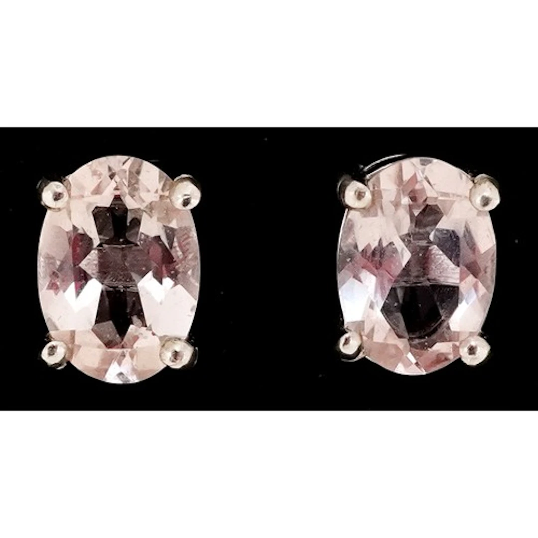 Pair of silver morganite stud earrings, 7.0mm high, total 1....