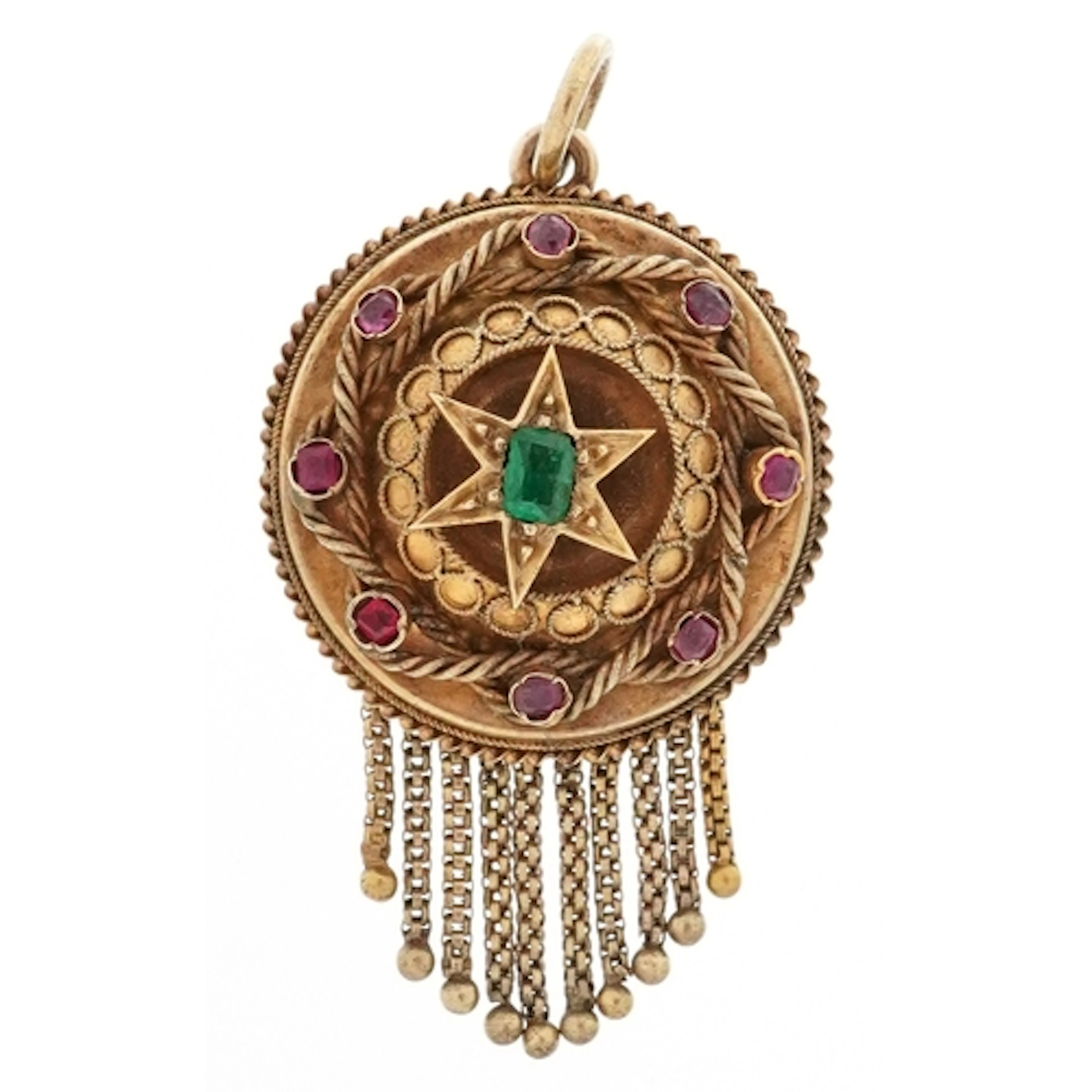 Antique unmarked gold emerald and diamond cluster brooch wit...