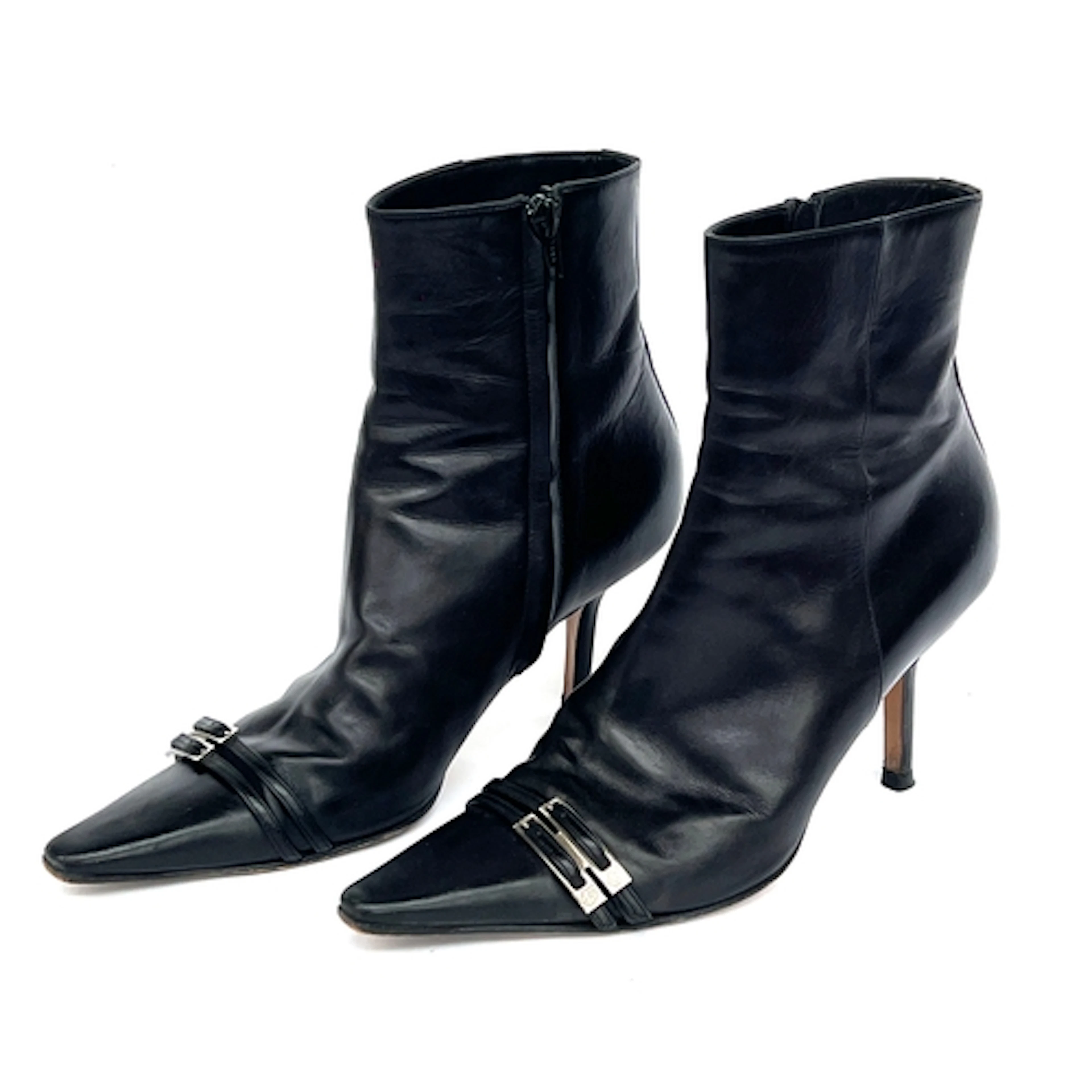 A pair of Christian Dior black leather high heel boots with ...