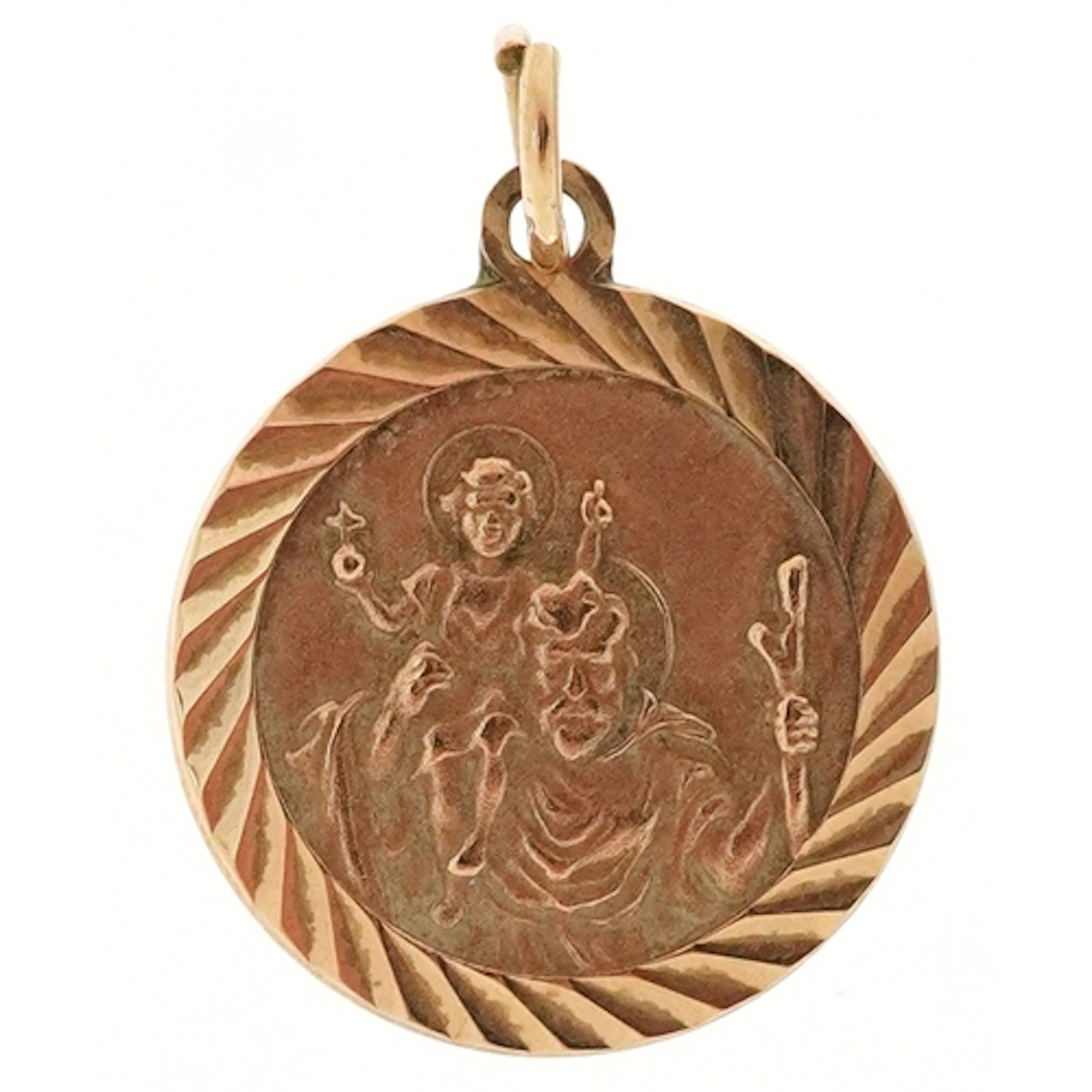 9ct gold St. Christopher pendant, 15.0mm in diameter, 1.8g.