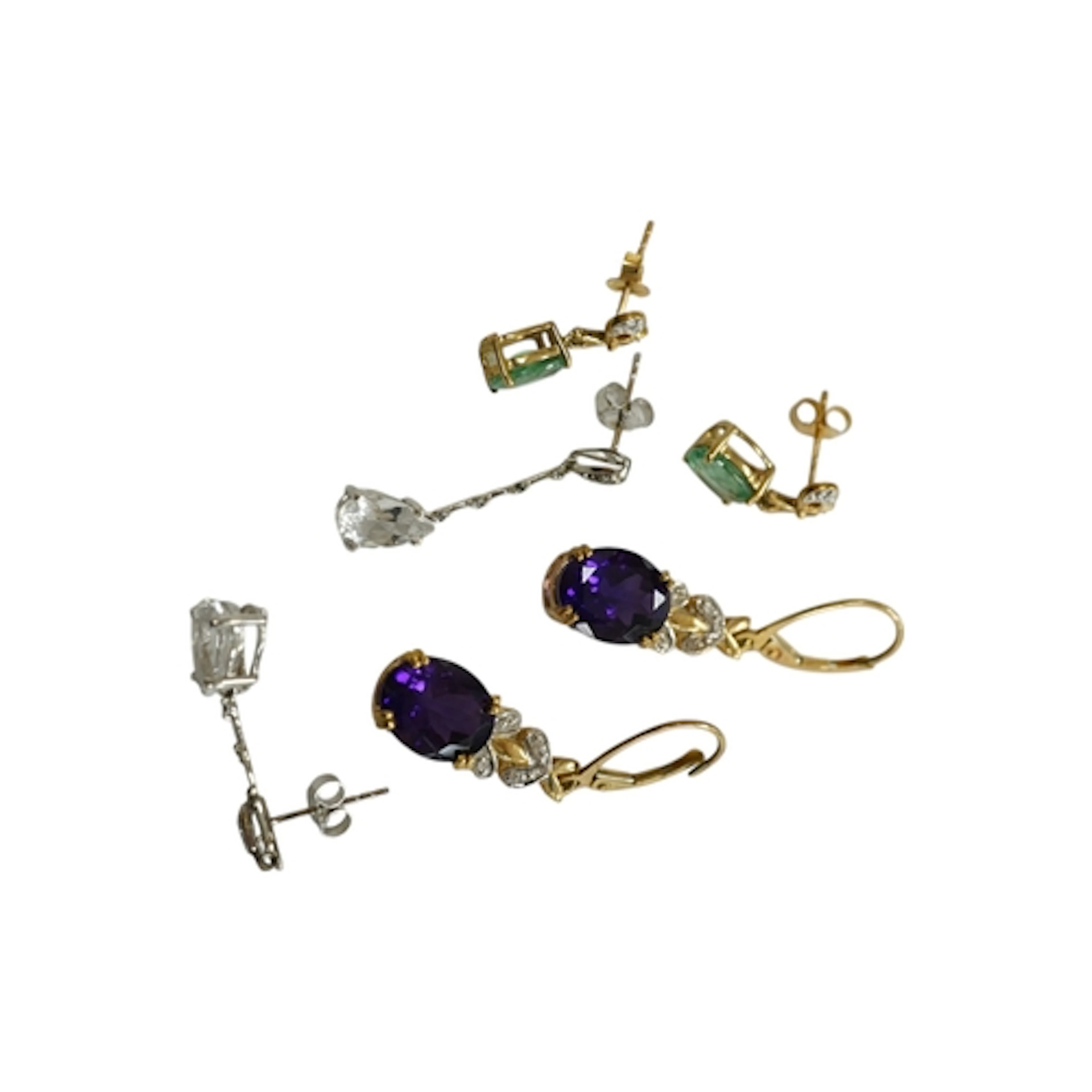 Three pairs of earrings, comprising: a pair of amethyst and ...