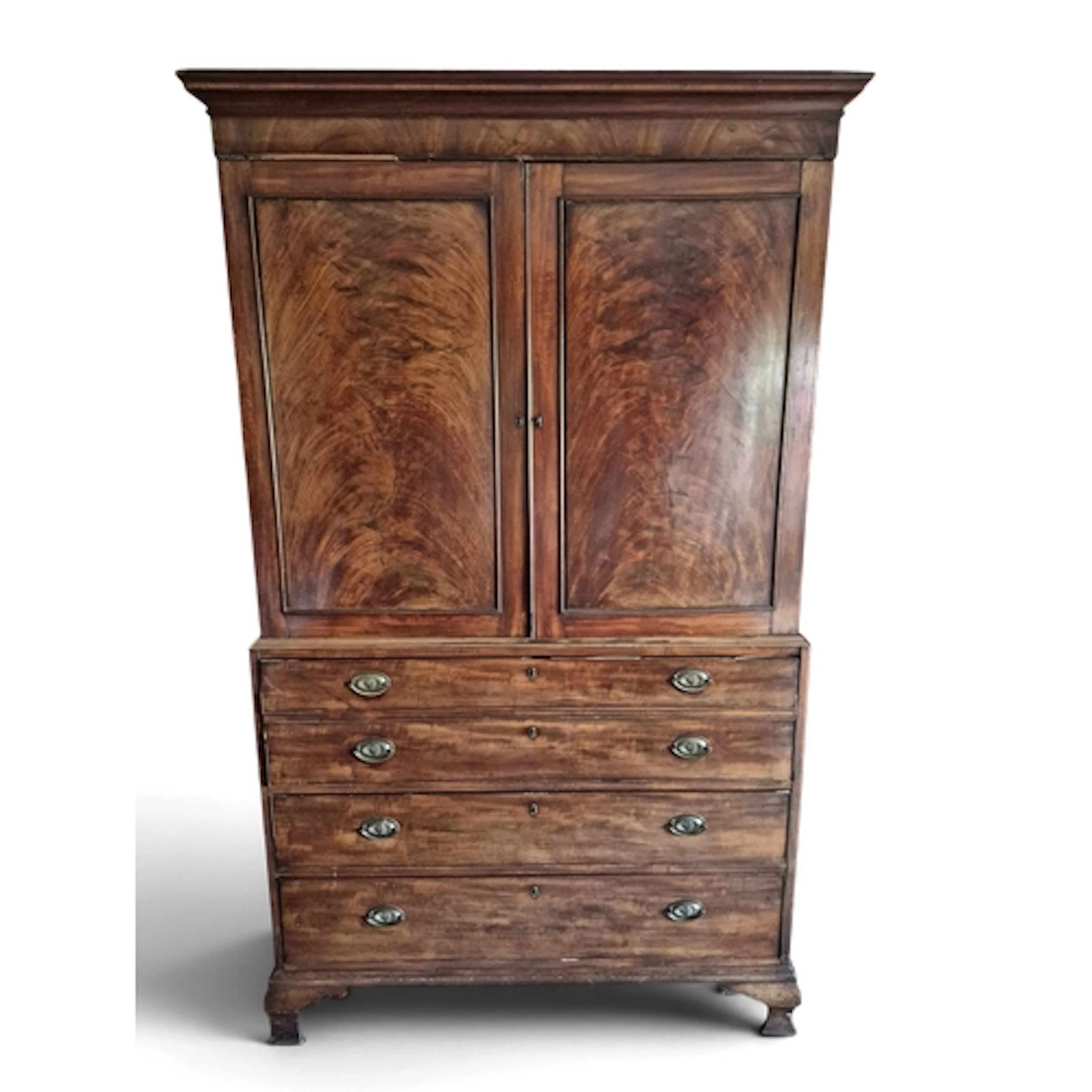 A late 18th/early 19thC mahogany secretaire with press to to...