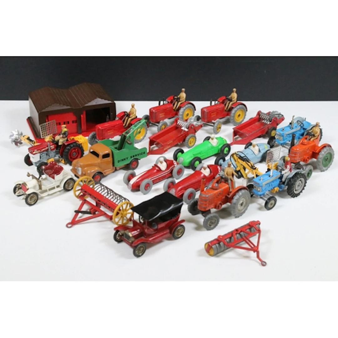 18 Mid 20th C play worn diecast models to include farming, c...
