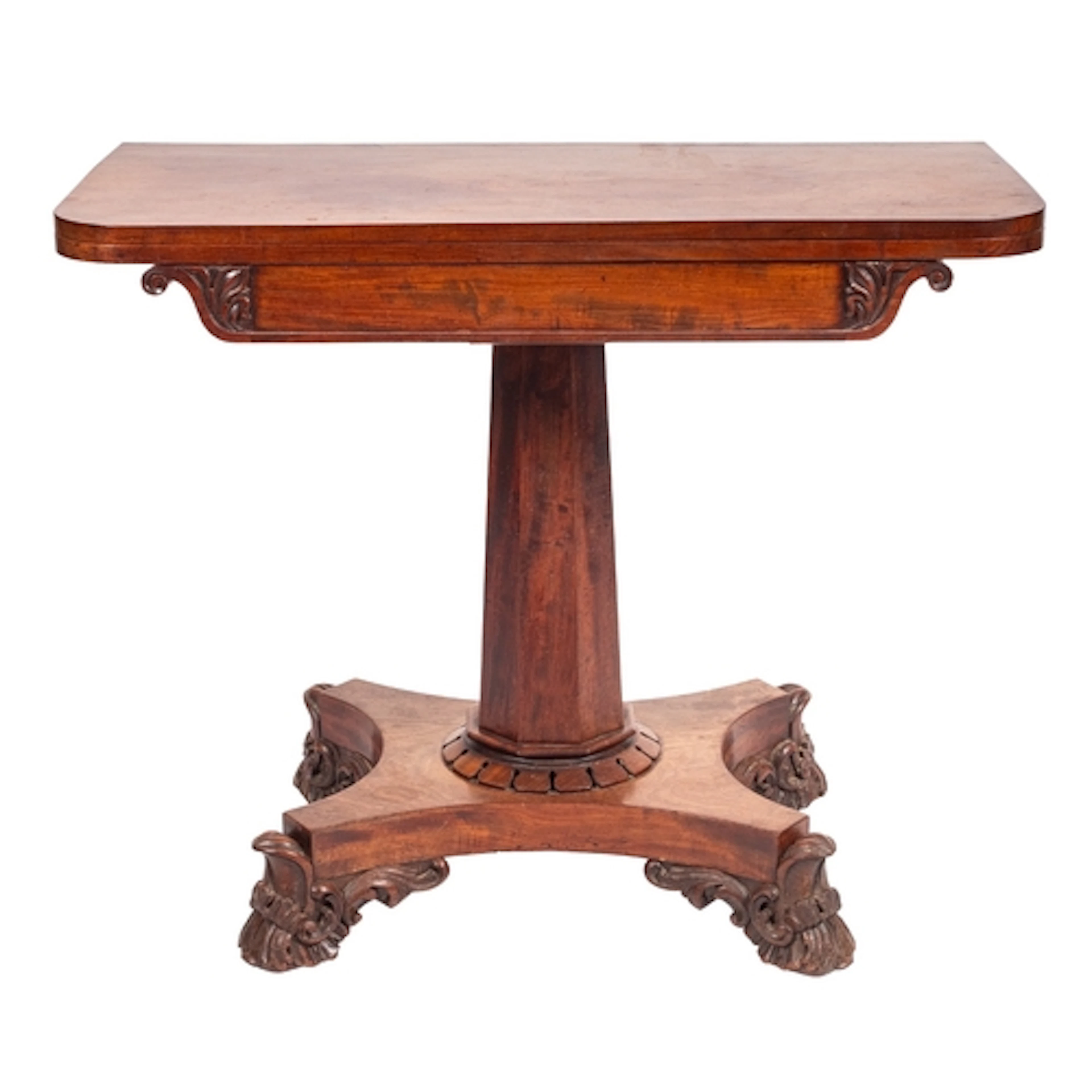 A George IV mahogany tea table, circa 1825; the revolving hi...