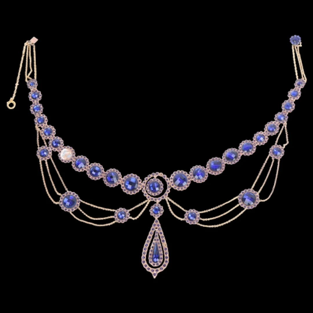 An Antique Georgian gold blue paste glass festoon necklace, ...