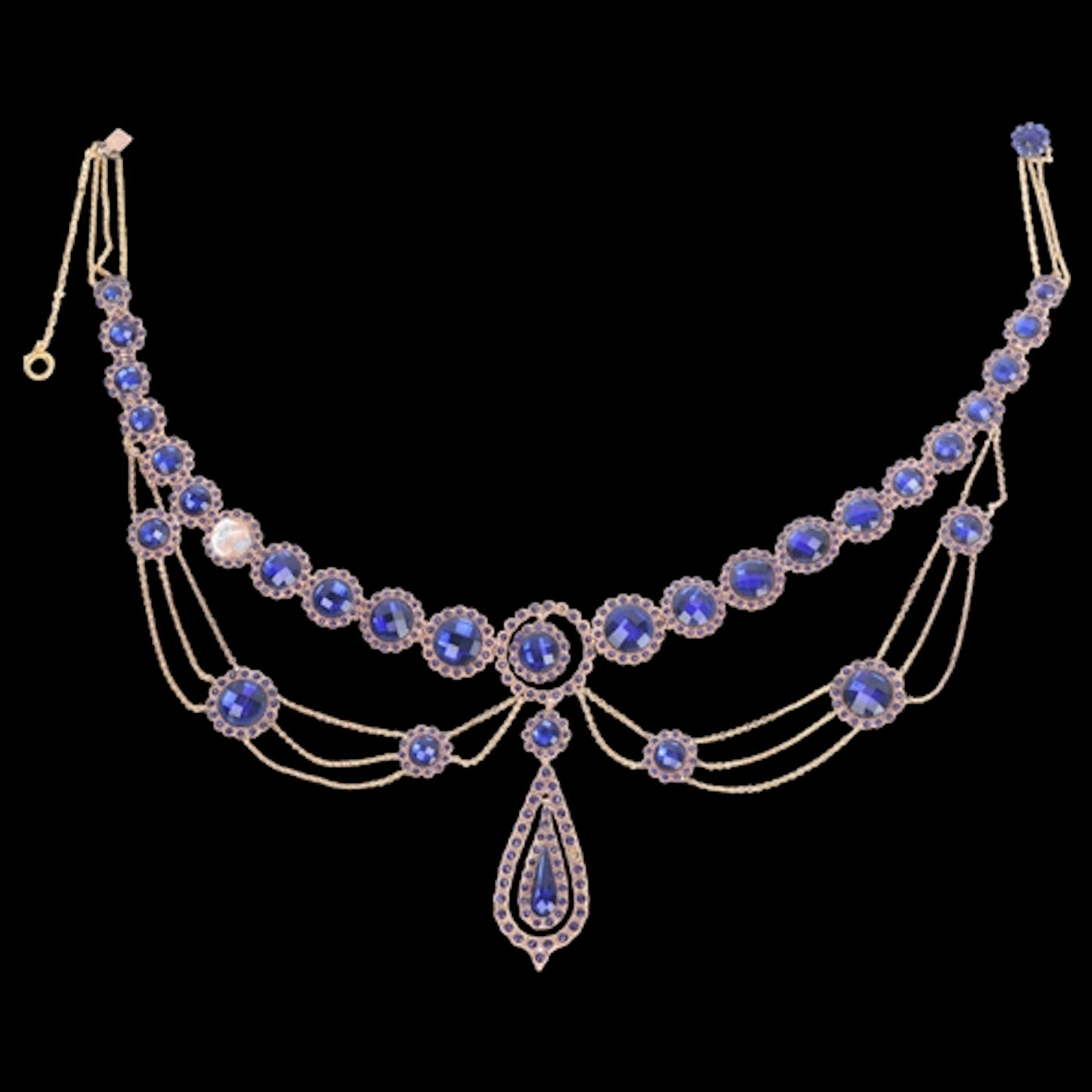 An Antique Georgian gold blue paste glass festoon necklace, ...