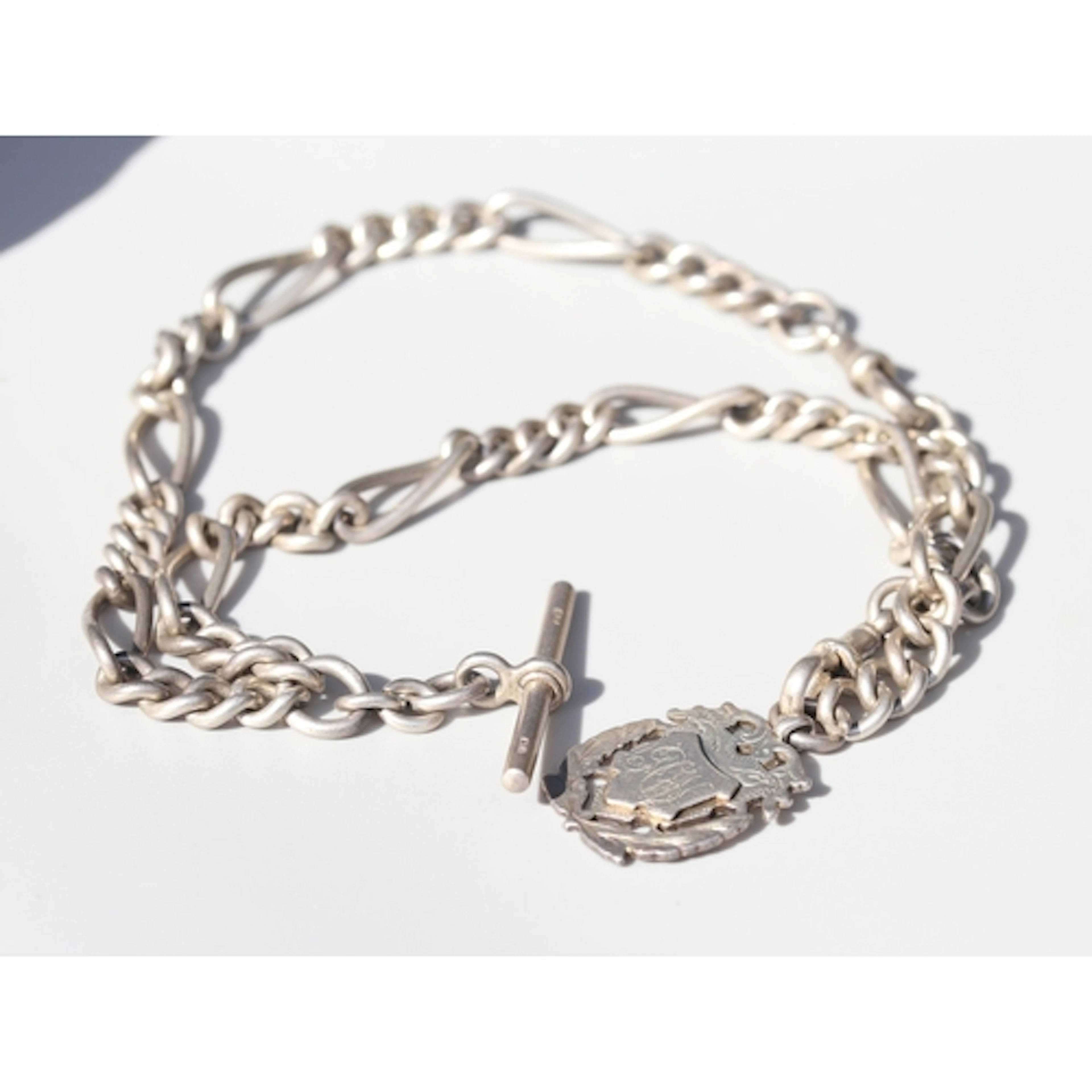 Sterling Silver Figaro Link T Bar Pocket Watch Chain or Neck...