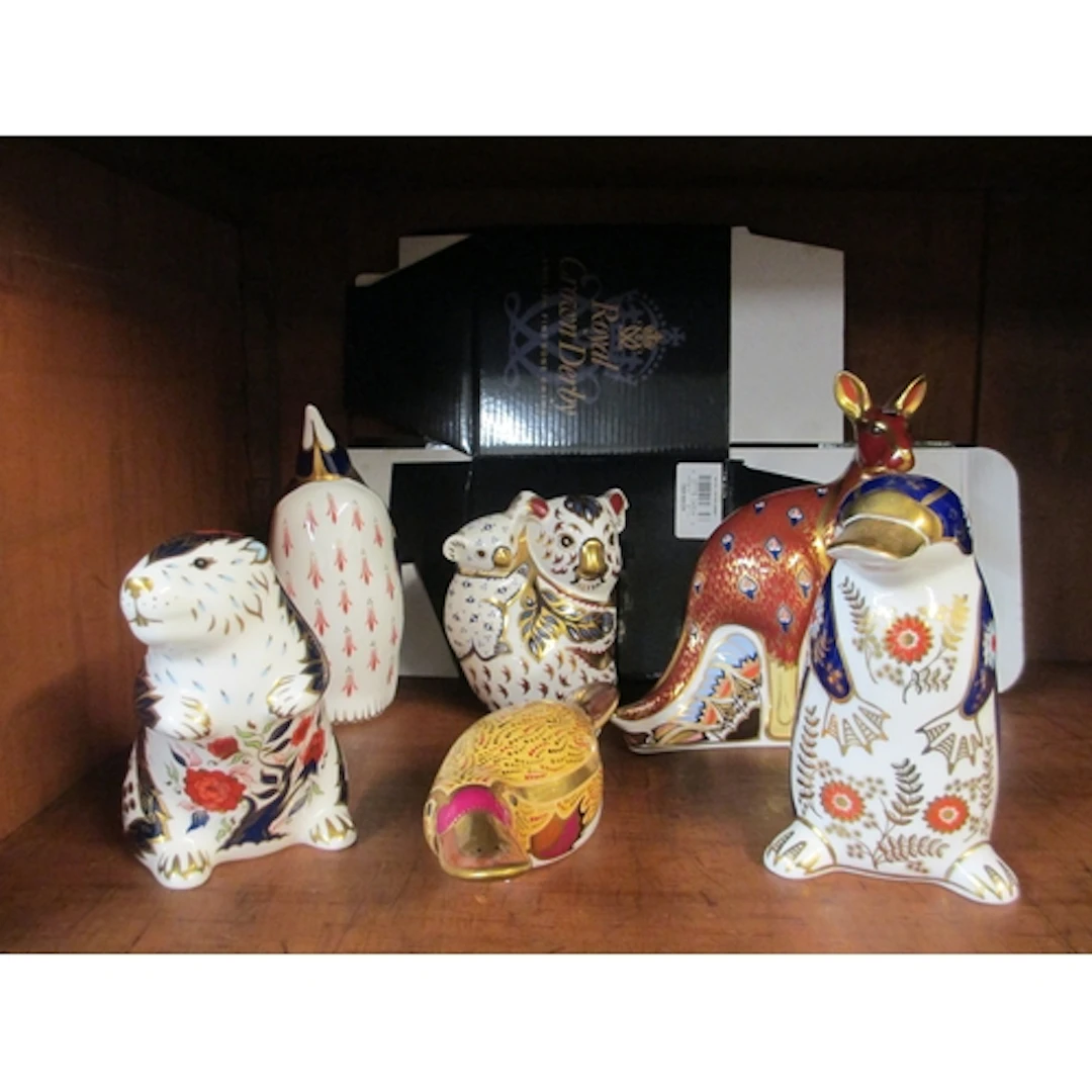 Group of six Royal Crown Derby paperweights, Australian Coll...