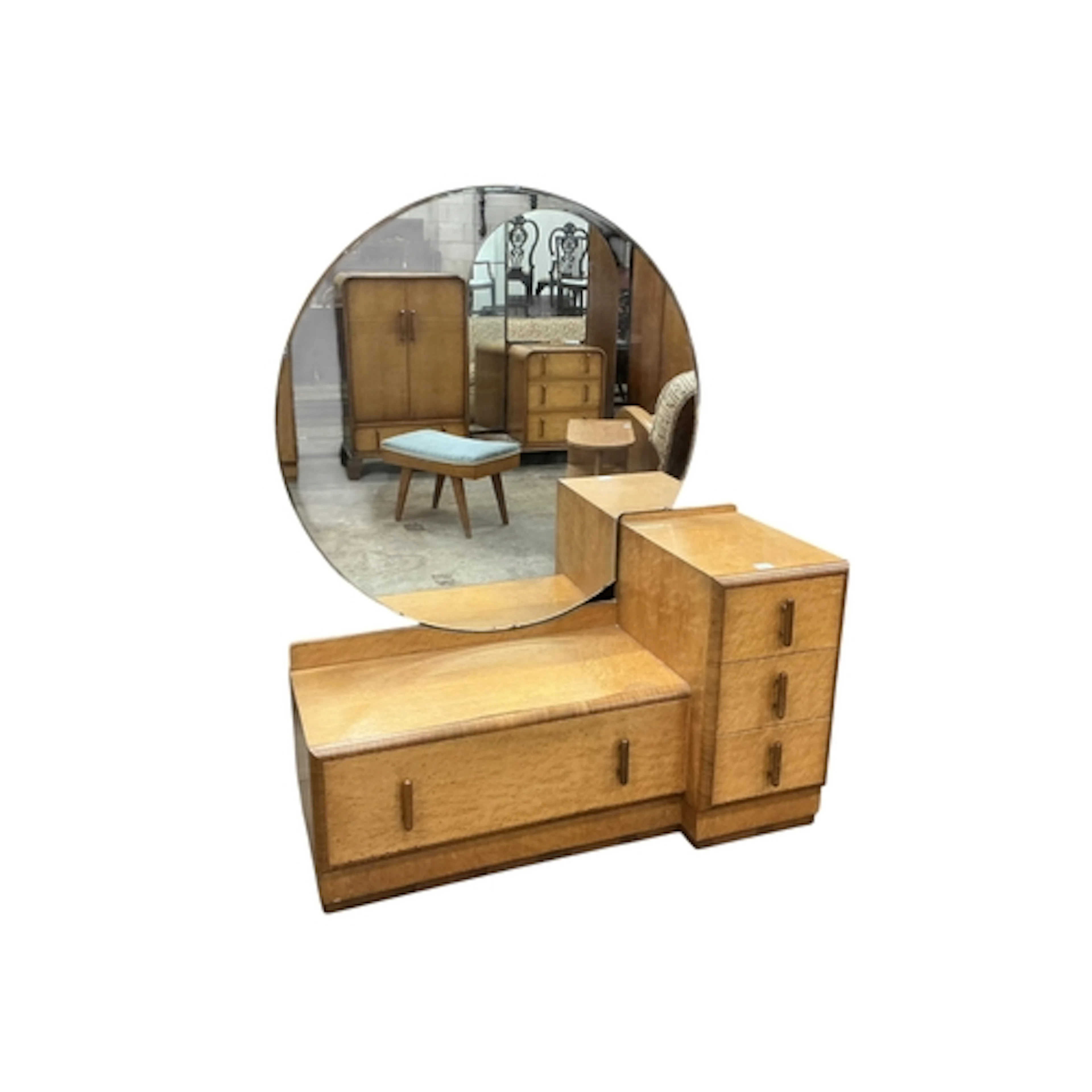 An Art Deco birds eye maple dressing table, width 120cm, dep...