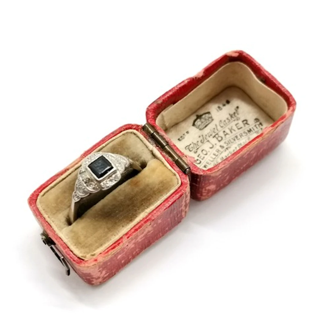 Antique 18ct white gold & platinum sapphire & white stone ri...