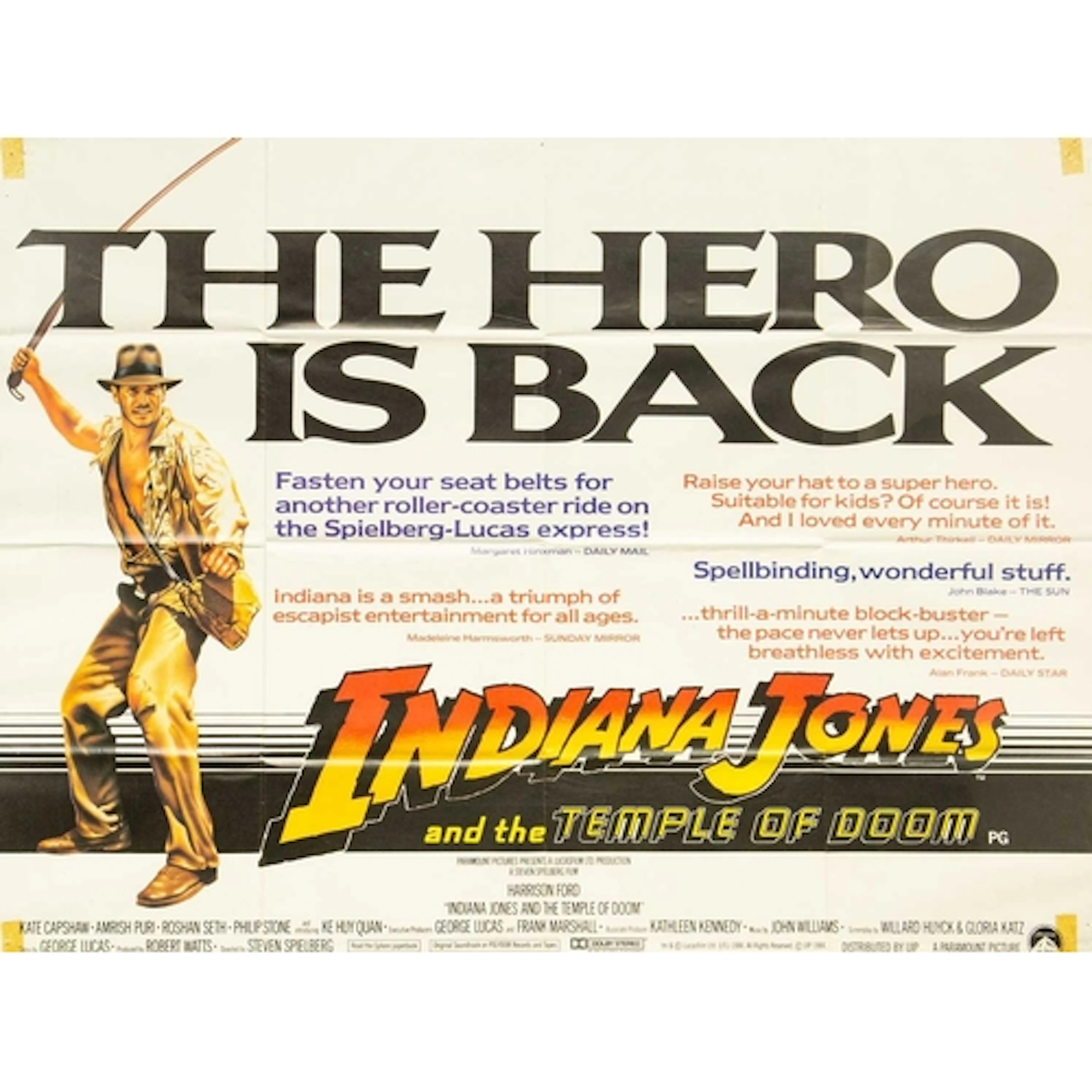 Indiana Jones 'Temple of Doom' quad film poster. Circa 1984,...