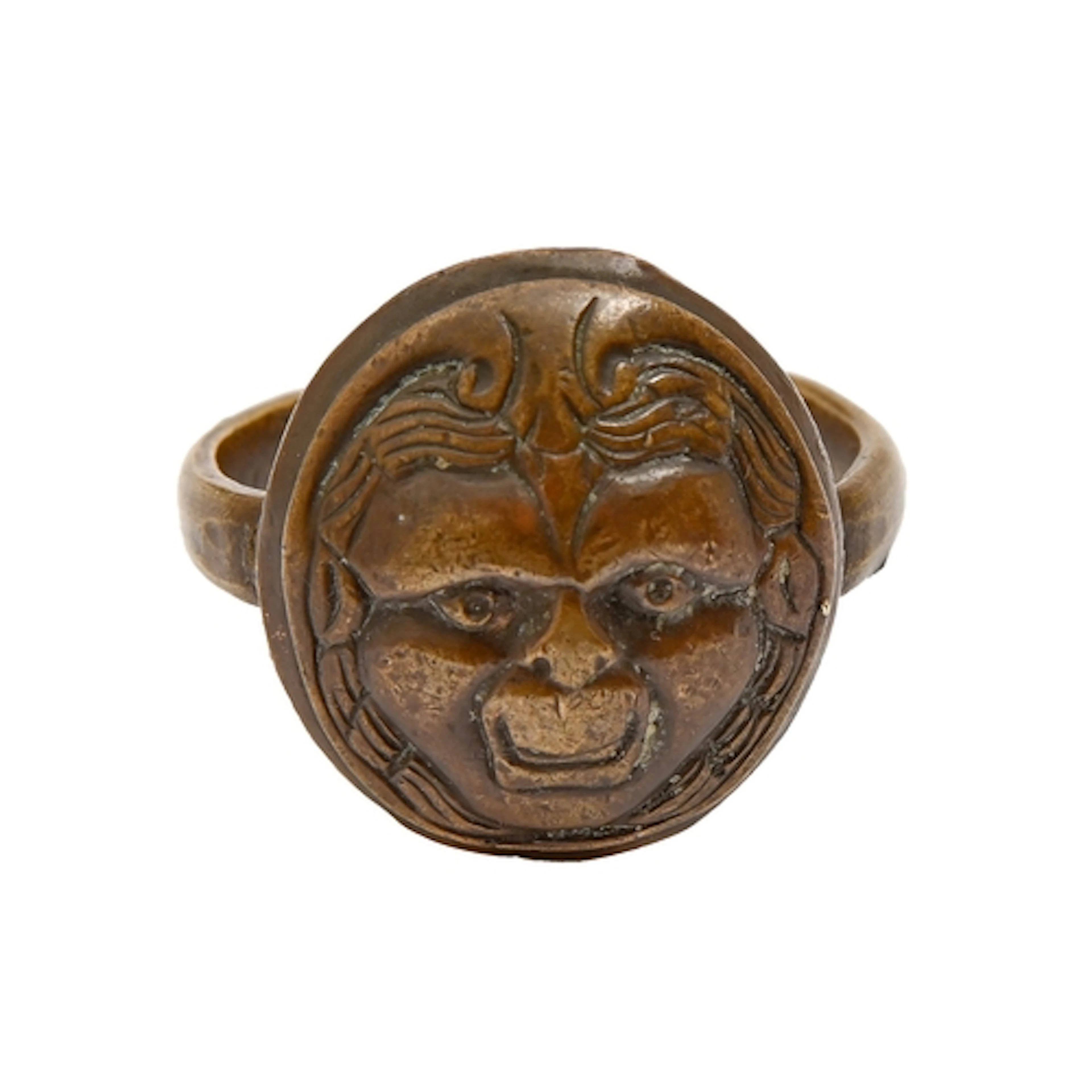 An unusual bronze grotesque ring, incorporating an early 18t...