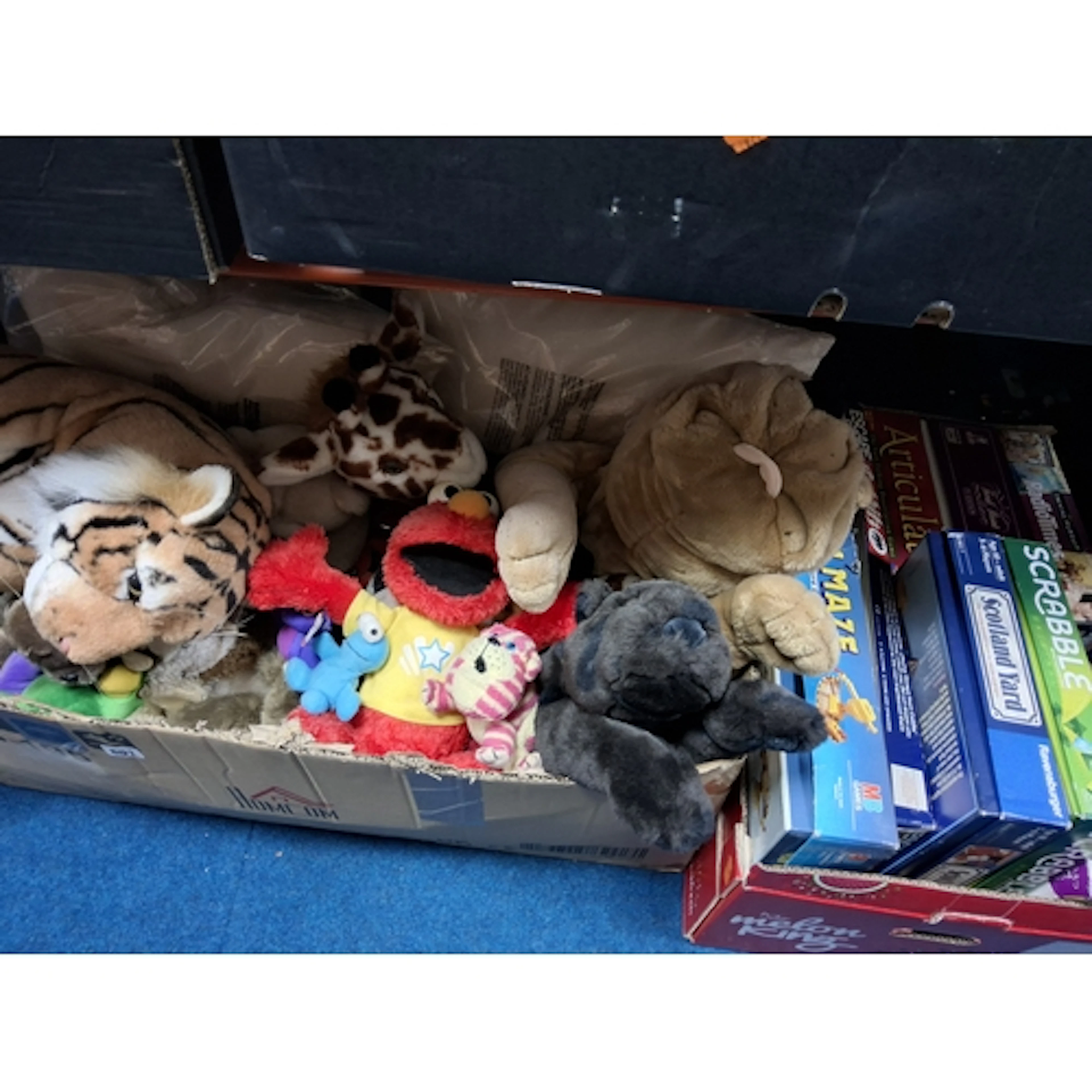 TWO BOXES OF JUVENALIA to include a box of cuddly toys incl...