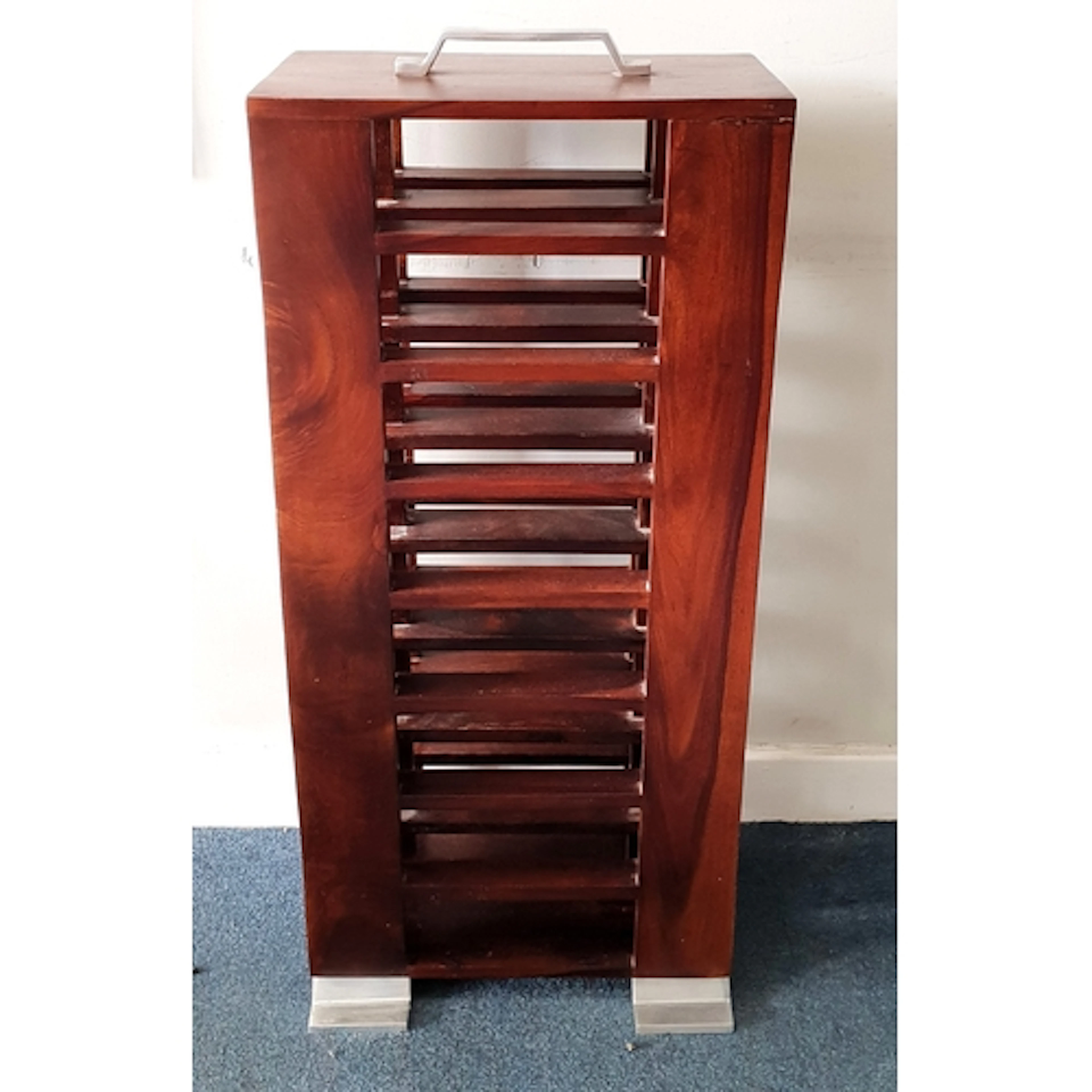 CONTEMPORARY HARDWOOD AND CHROME WINE RACK with angled chrom...