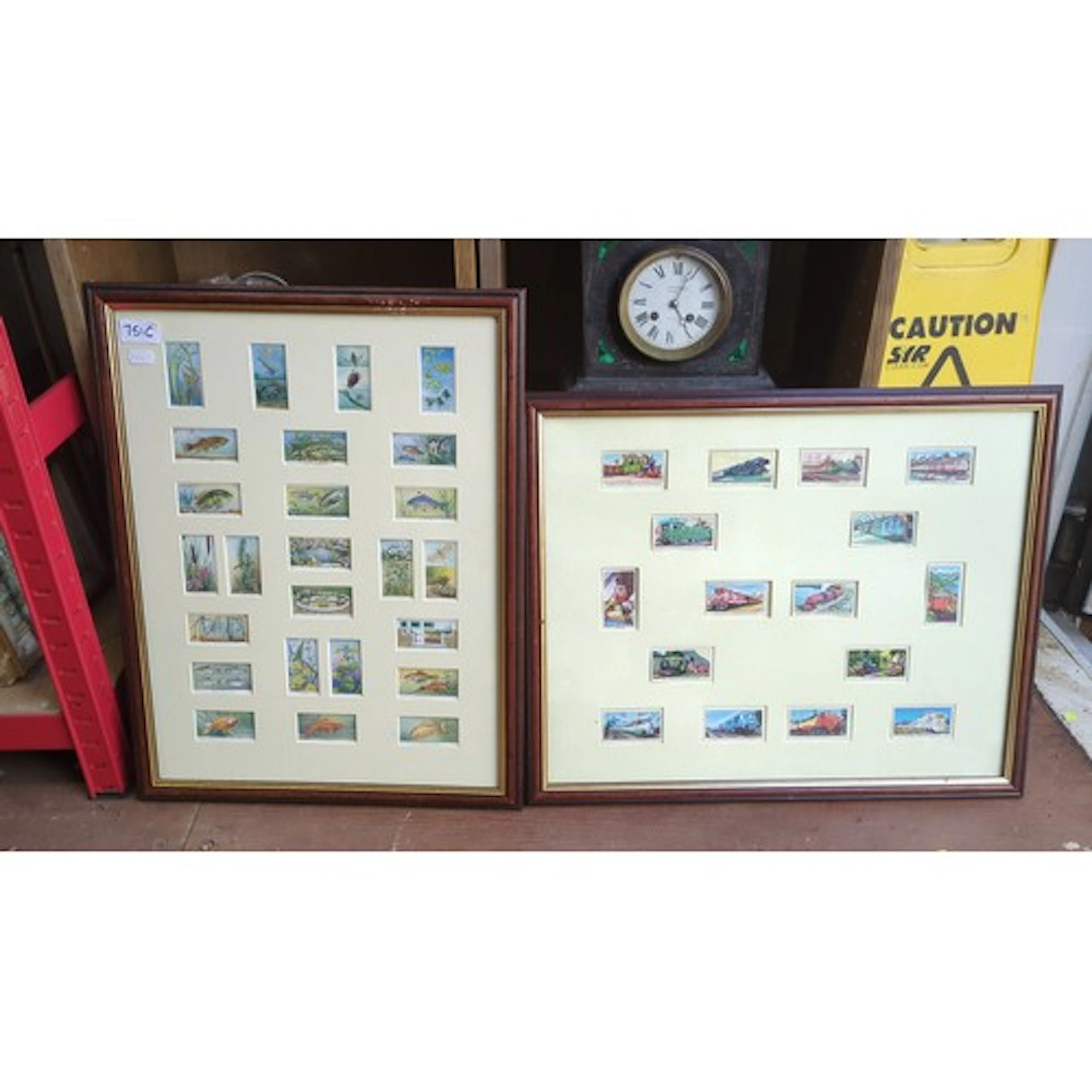 A pair of framed displays of colour-printed cigarette cards,...