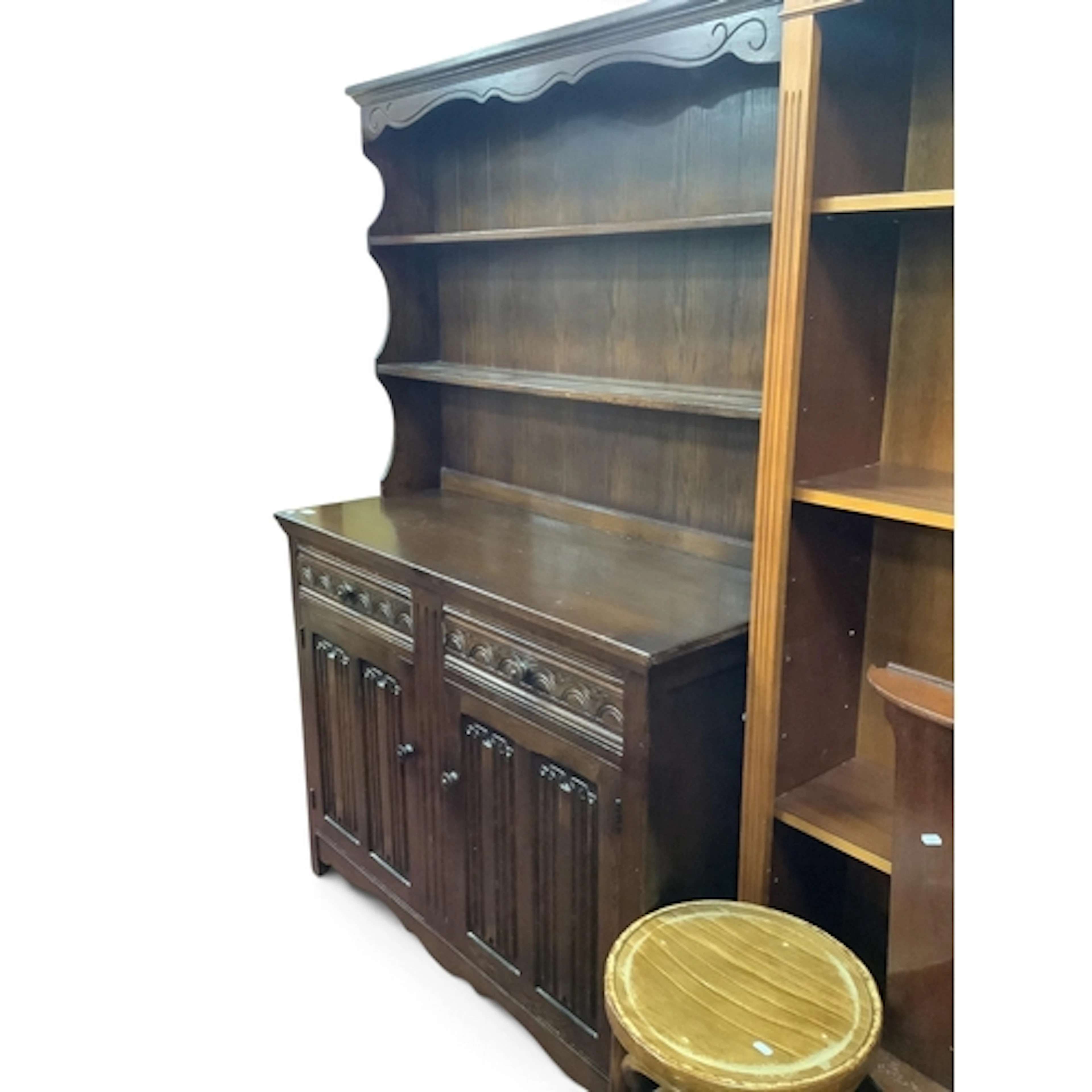 XX Century Oak Dresser, rack with two shelves, base with two...