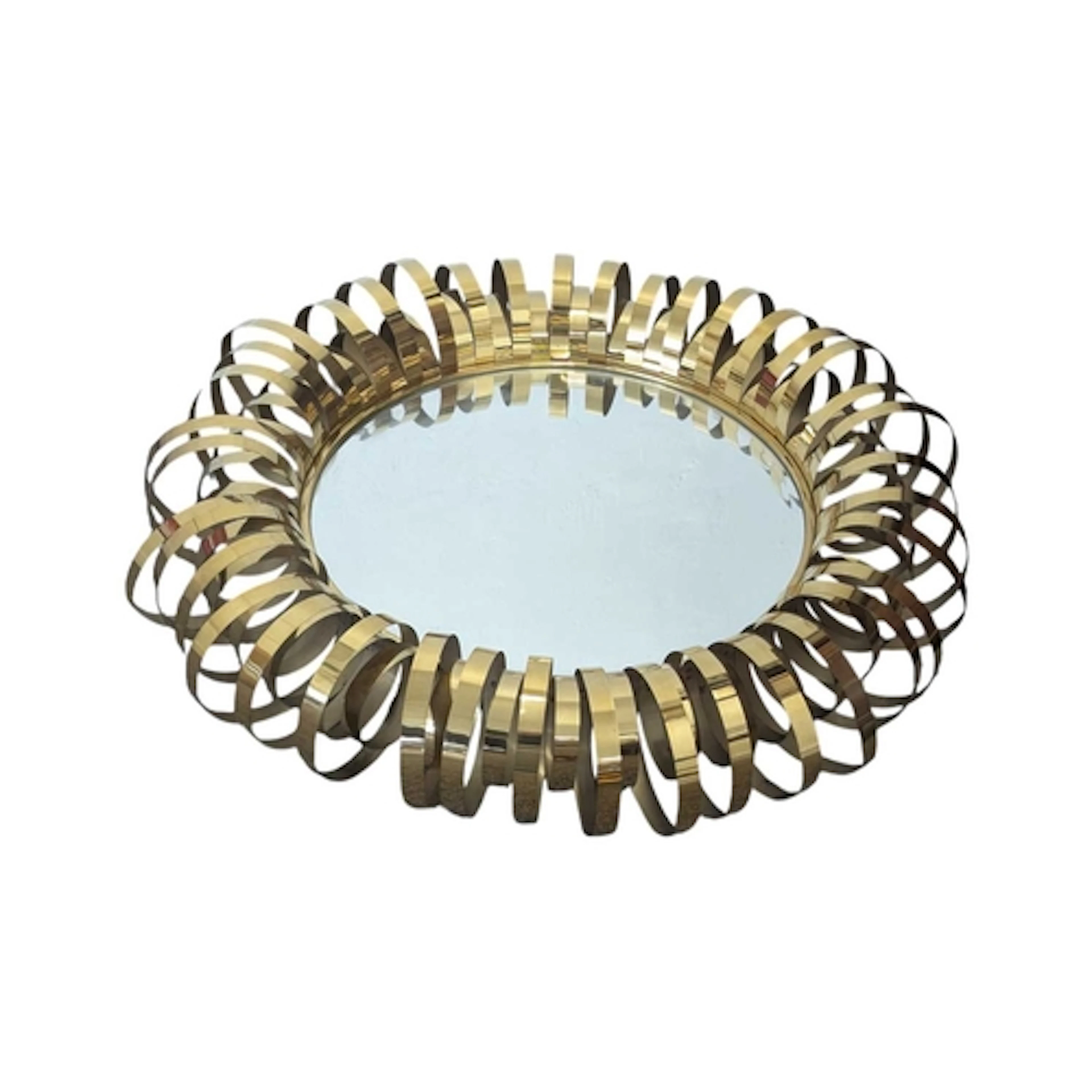 A contemporary designer gilt style bent metal wall mirror of...