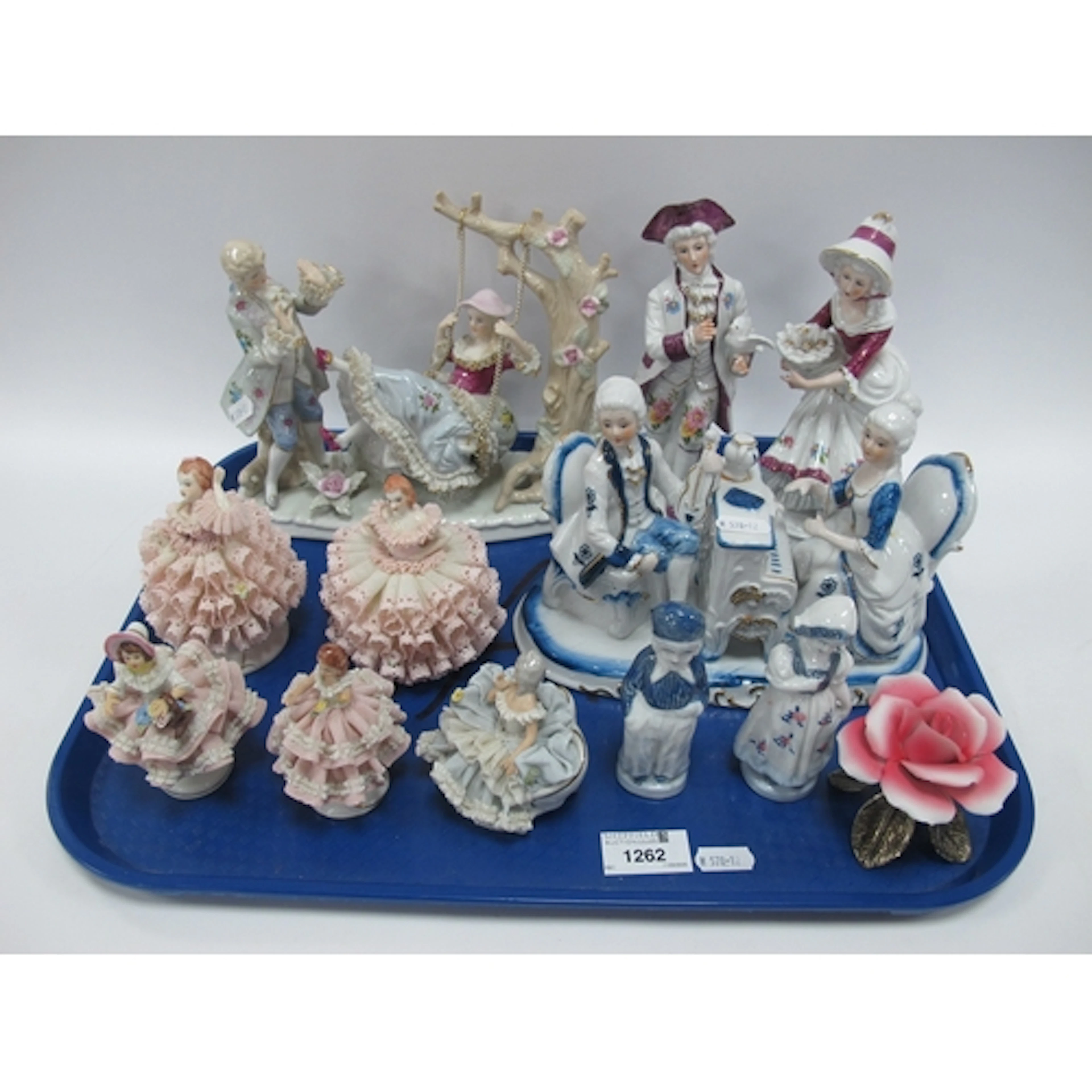 Porcelain figures, including Irish Dresden and Italian Capod...