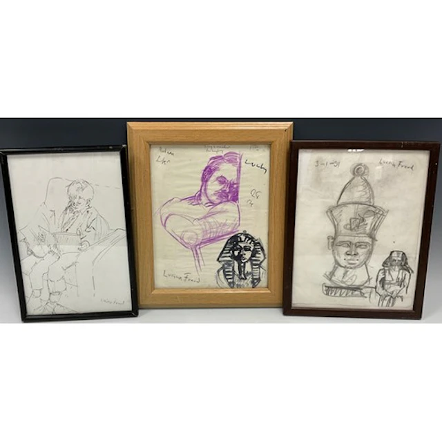 A group of three artist’s sketchbook pages, each signed Luci...