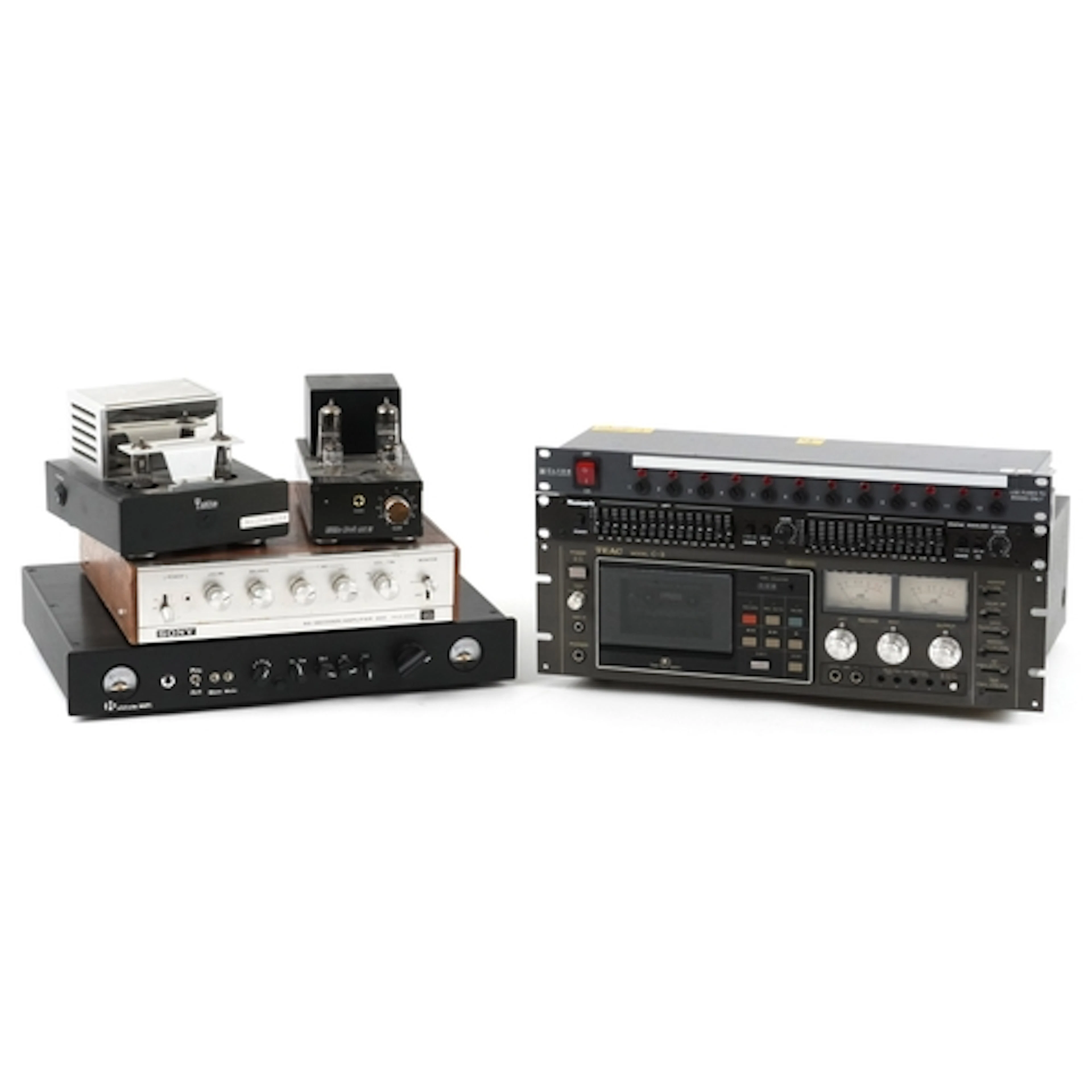 Vintage audio HiFi equipment including Teac Model C-3 stereo...