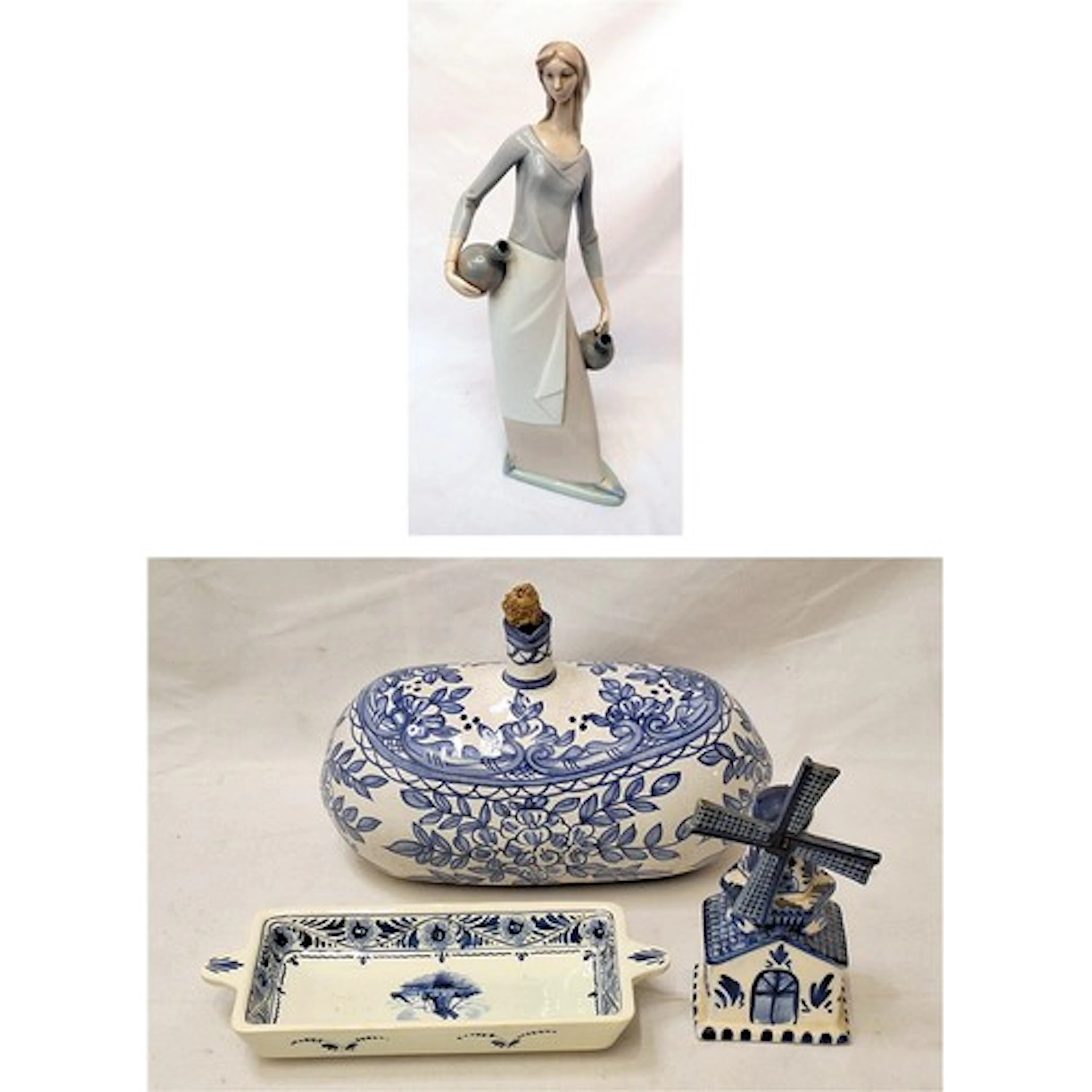 Blue & White Ceramic Hot Water Bottle with central cork stop...
