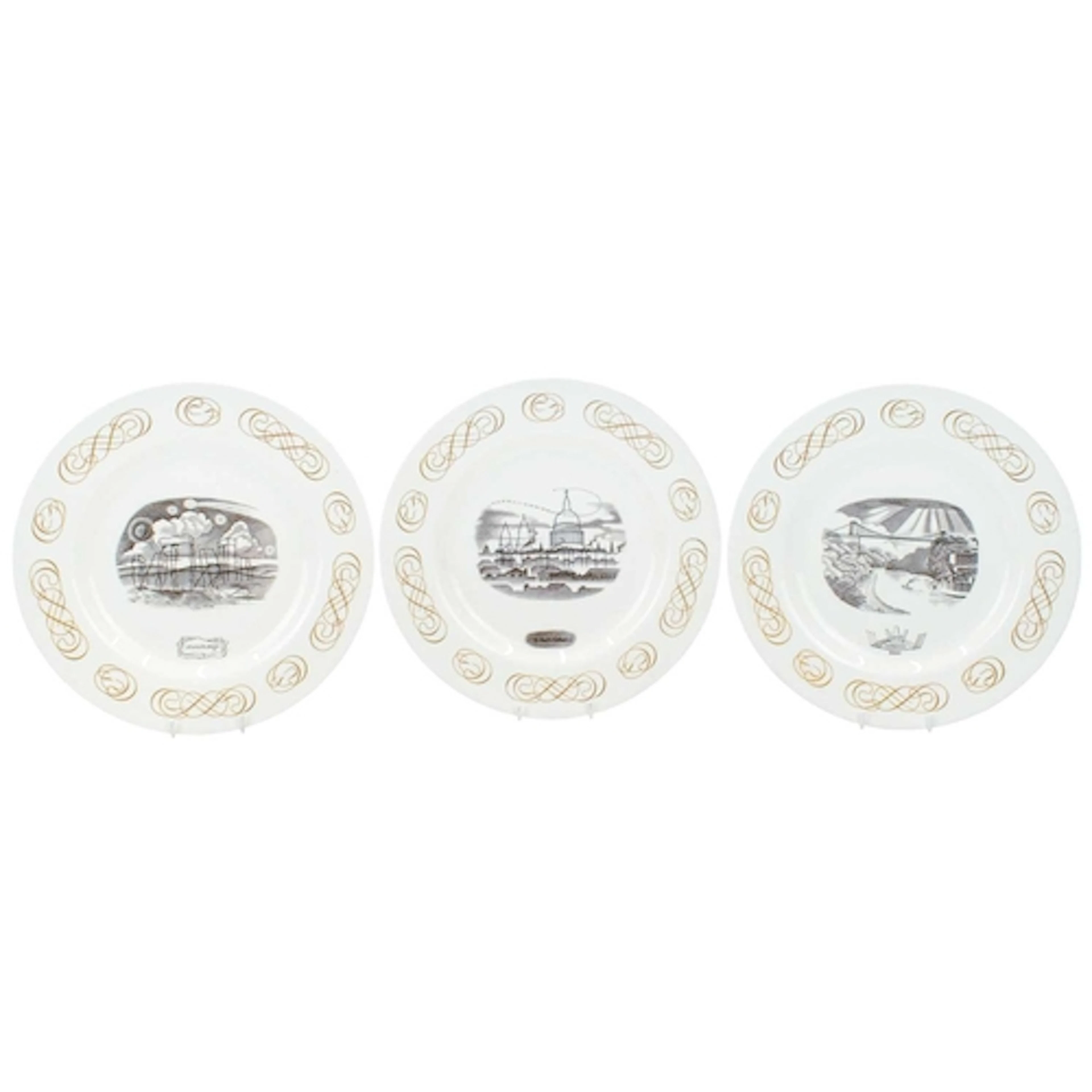 Three Wedgwood 'Outlines of Grandeur' plates. Designed by La...