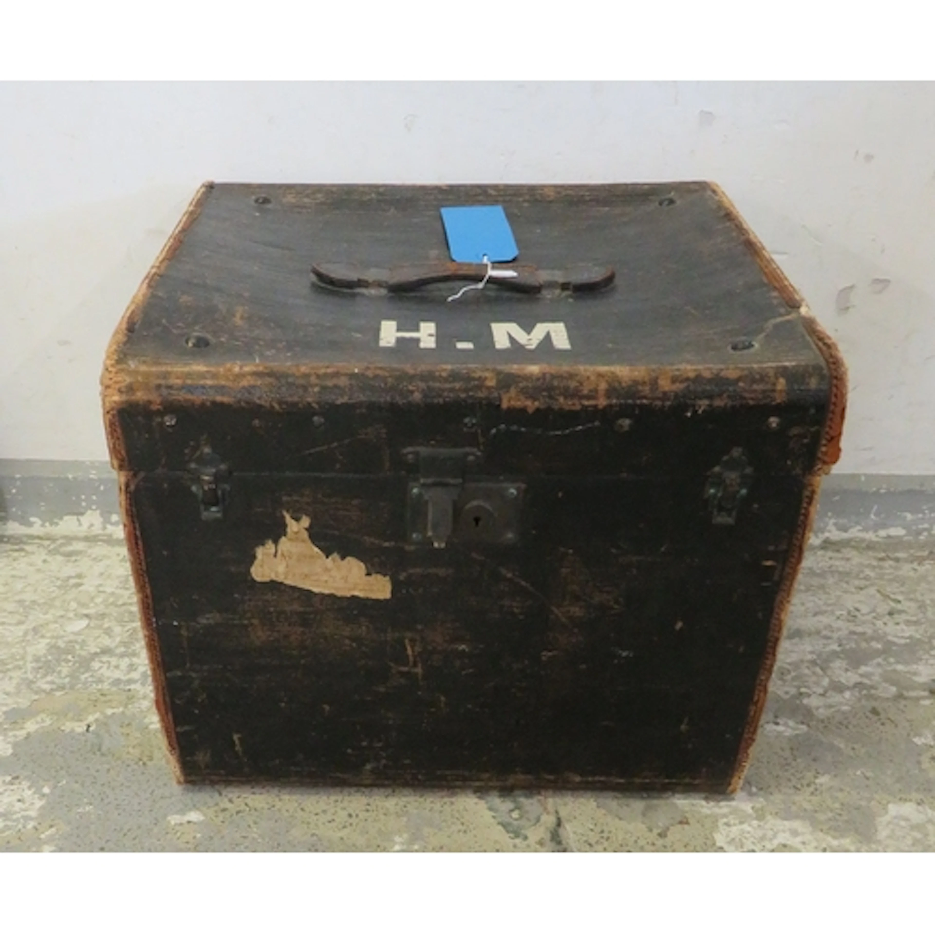 Vintage Storage Trunk with brass clasps & brass escutcheon, ...