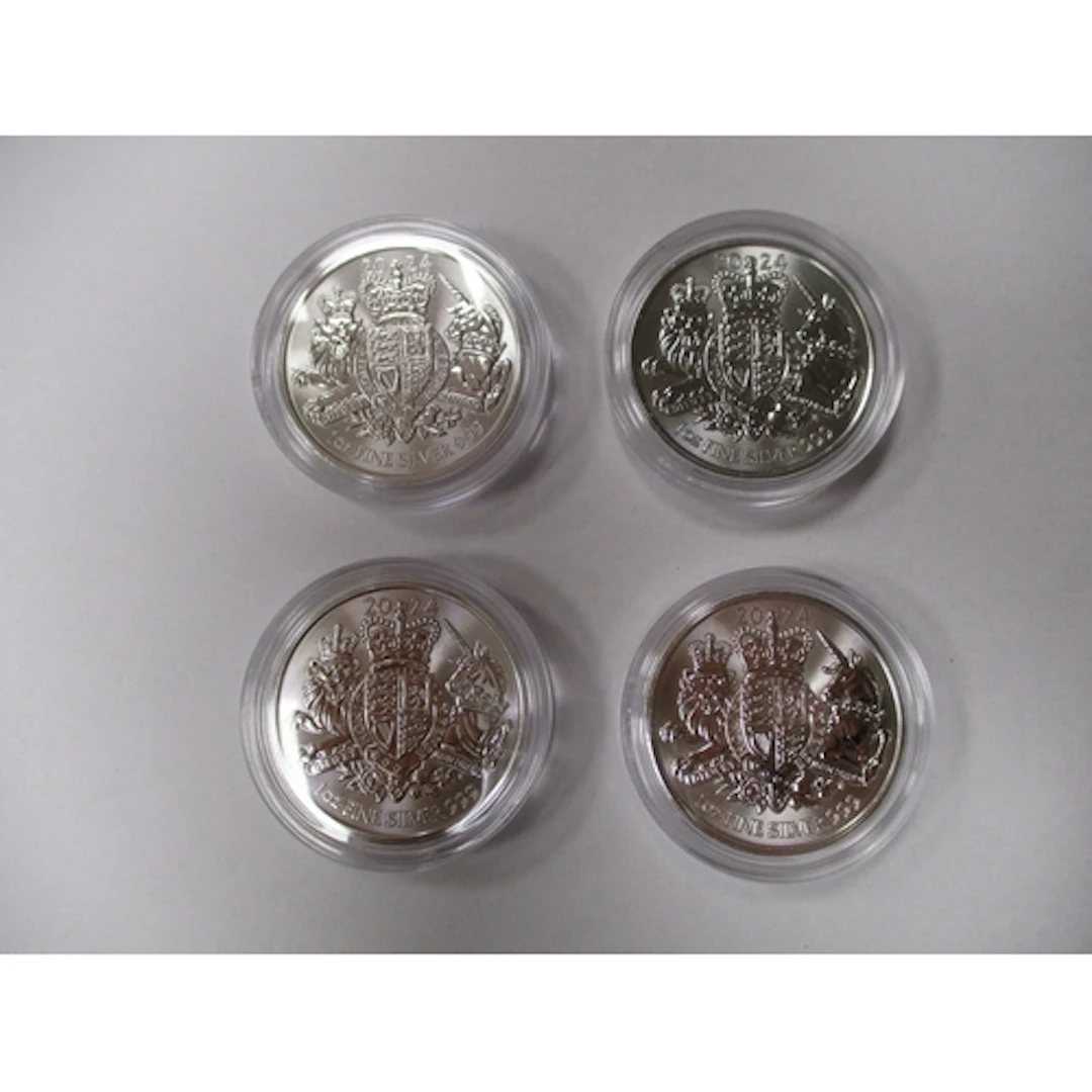 Range of 2024 £2 Charles III Royal Arms 1oz silver uncircula...