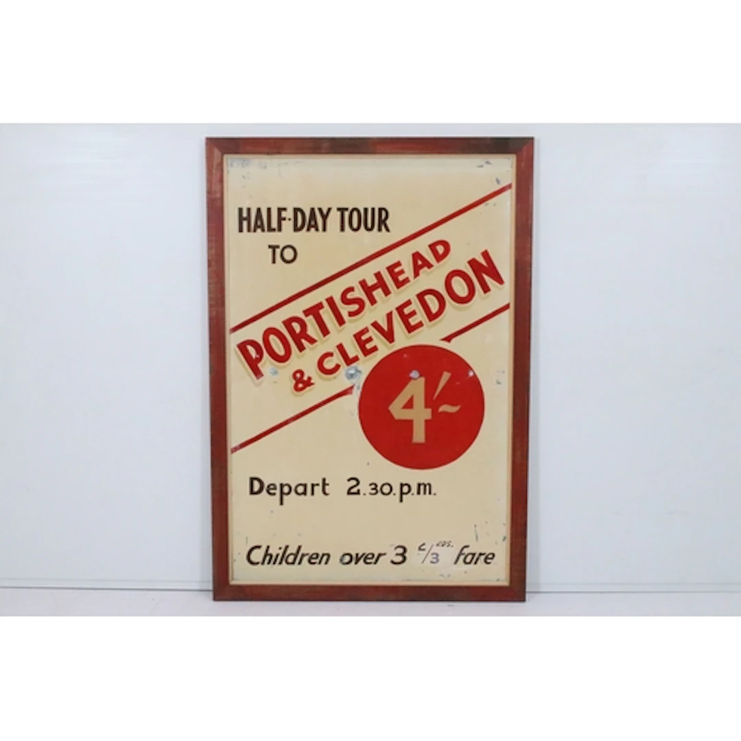 Portishead, Clevedon & Weston painted metal advertising sign...