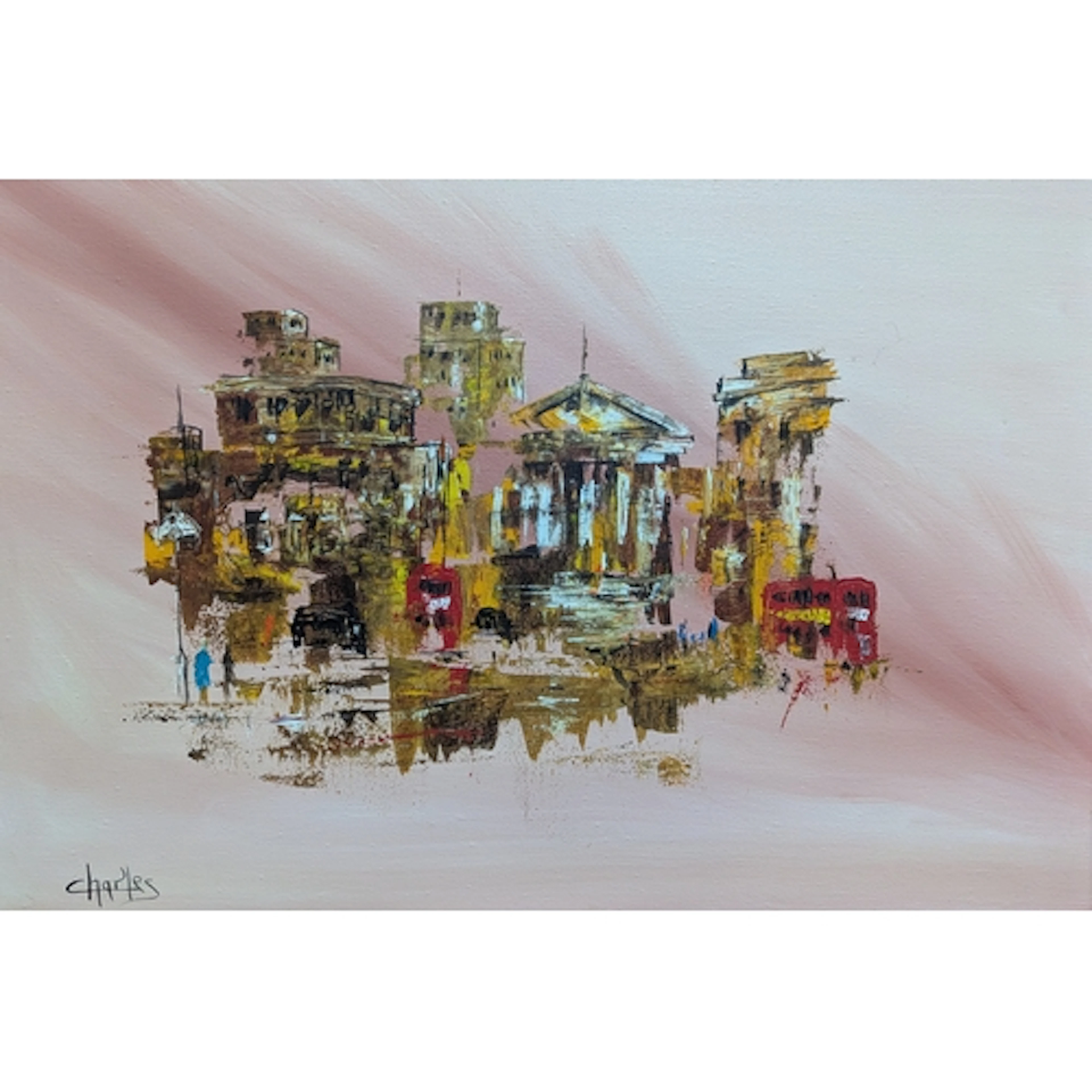 Abstract impasto oil on canvas of a London view, signed 'Cha...