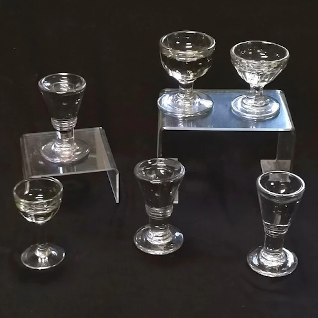 6 x antique penny lick glasses - tallest 10cm