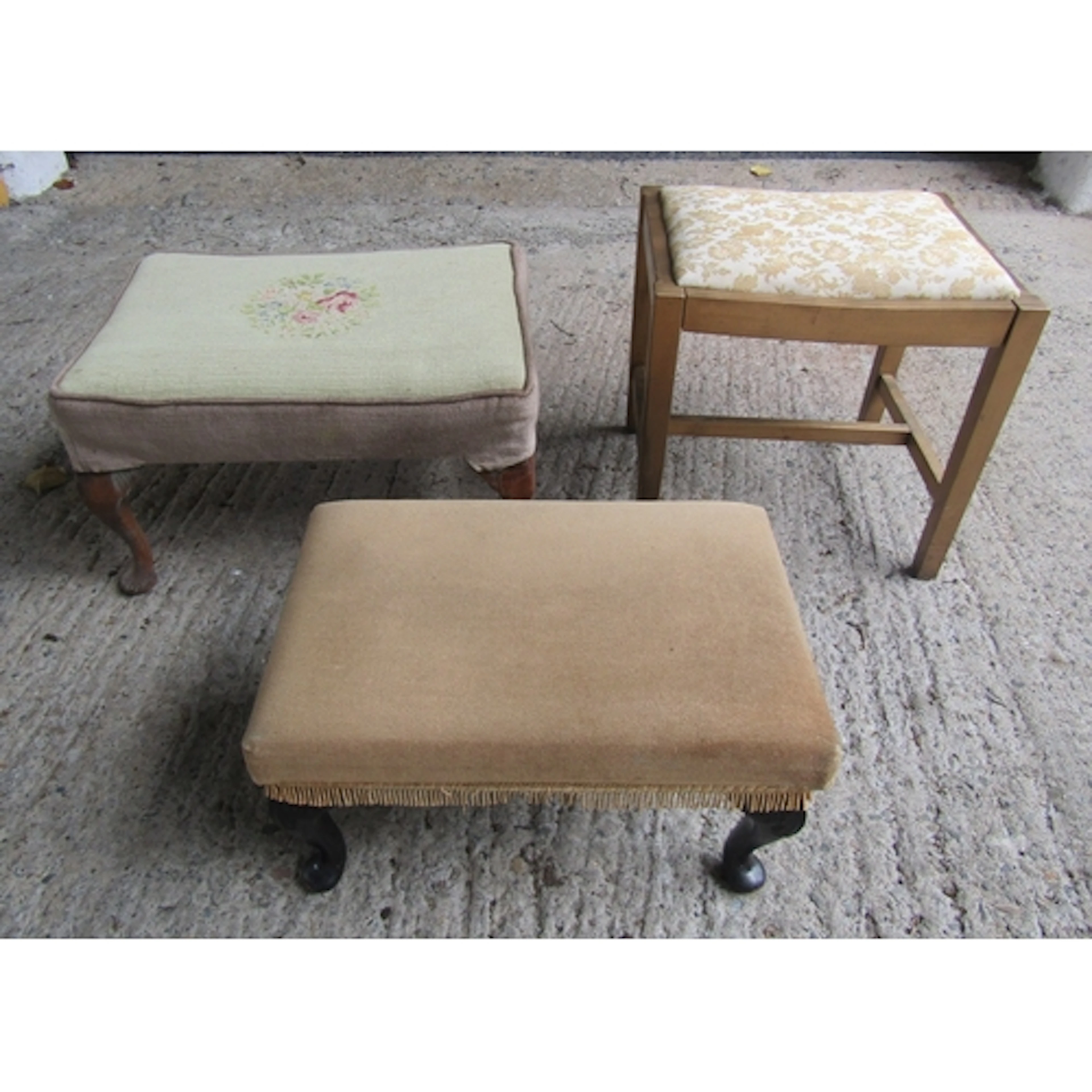Three Old Upholstered Stools