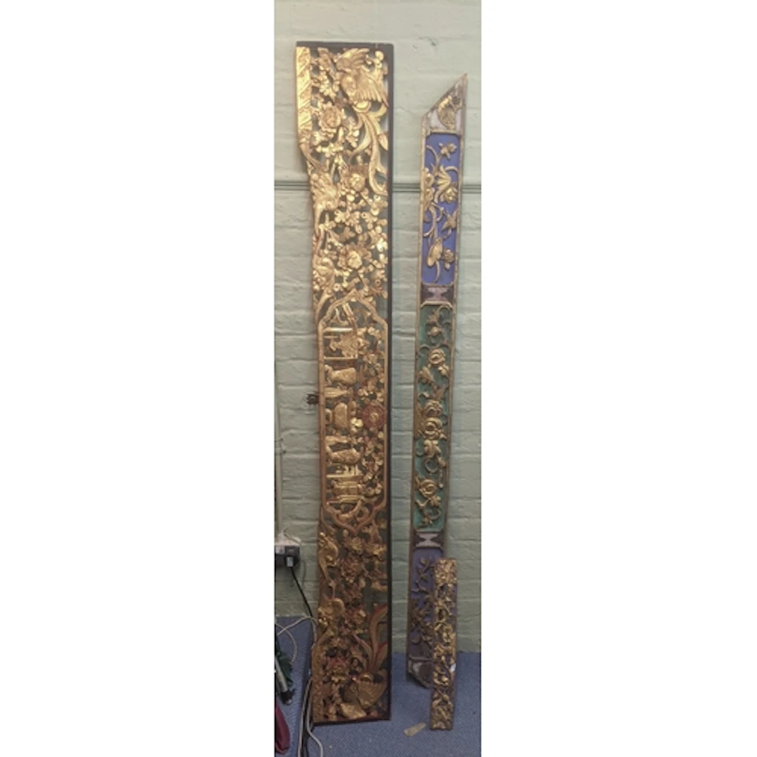 Three sections of Chinese wooden carved and gilt finished pa...