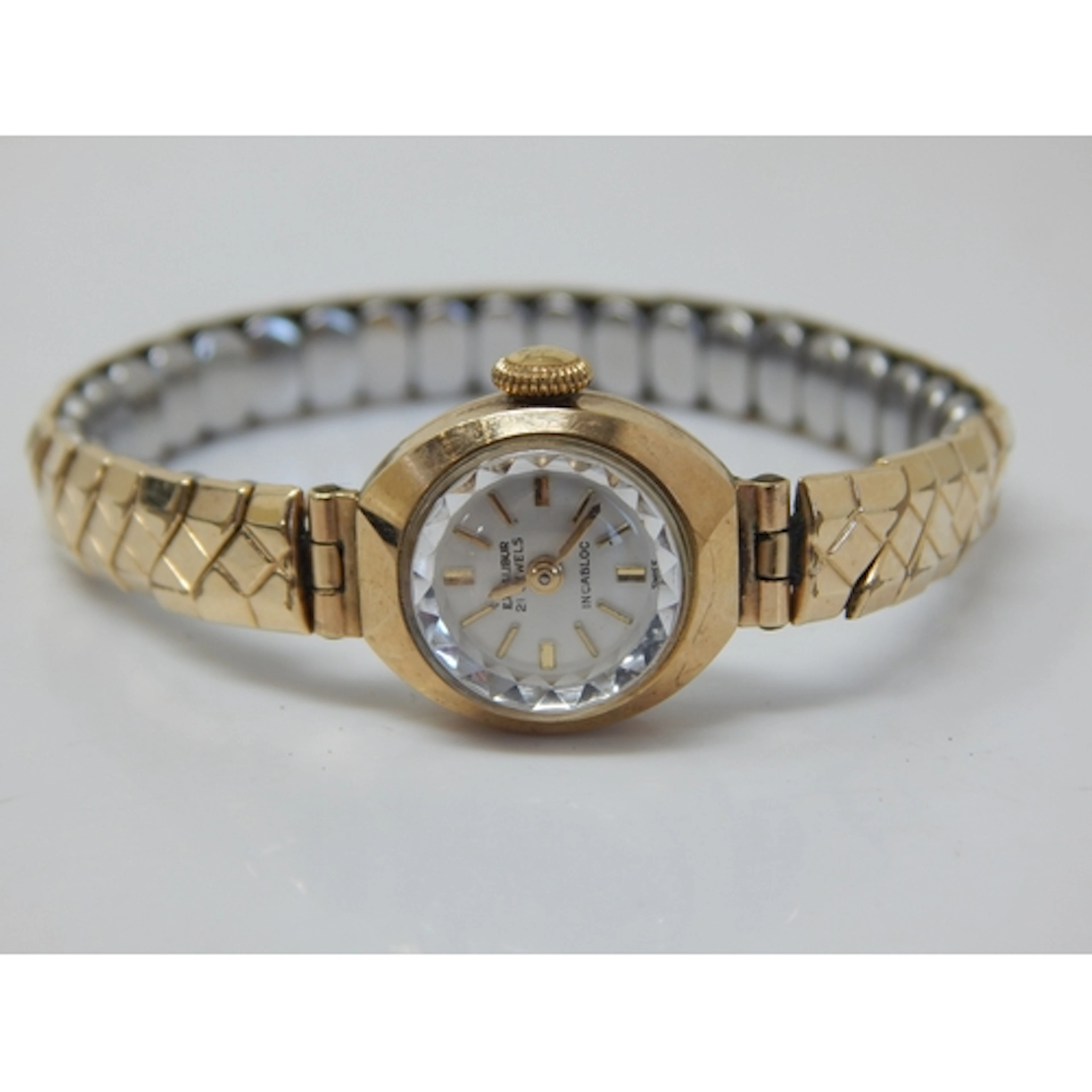 9ct Gold Ladies Excalibur Wristwatch on Expandable Plated St...