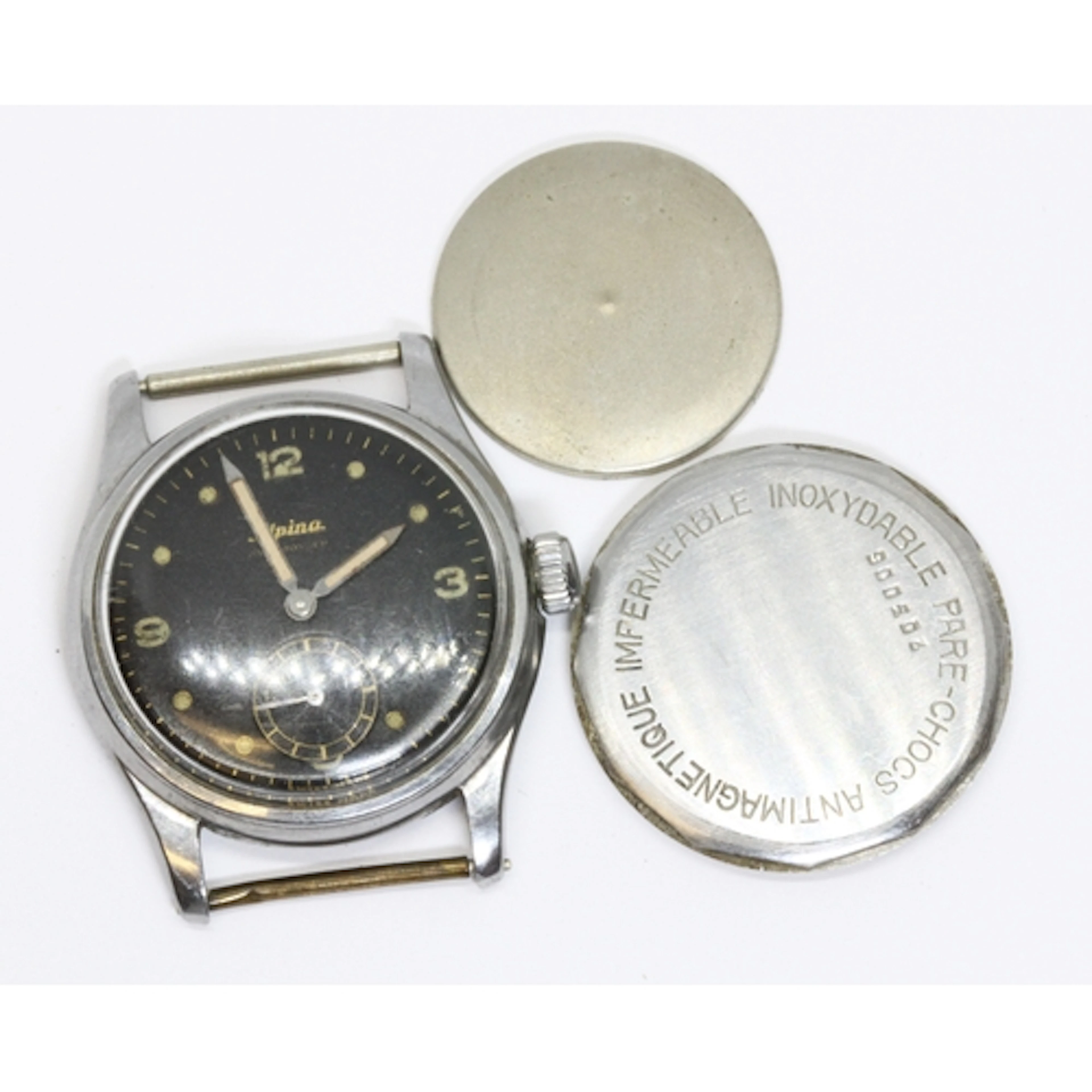 ALPINA, a 1940s black dial aviator style watch, signed 'Alpi...