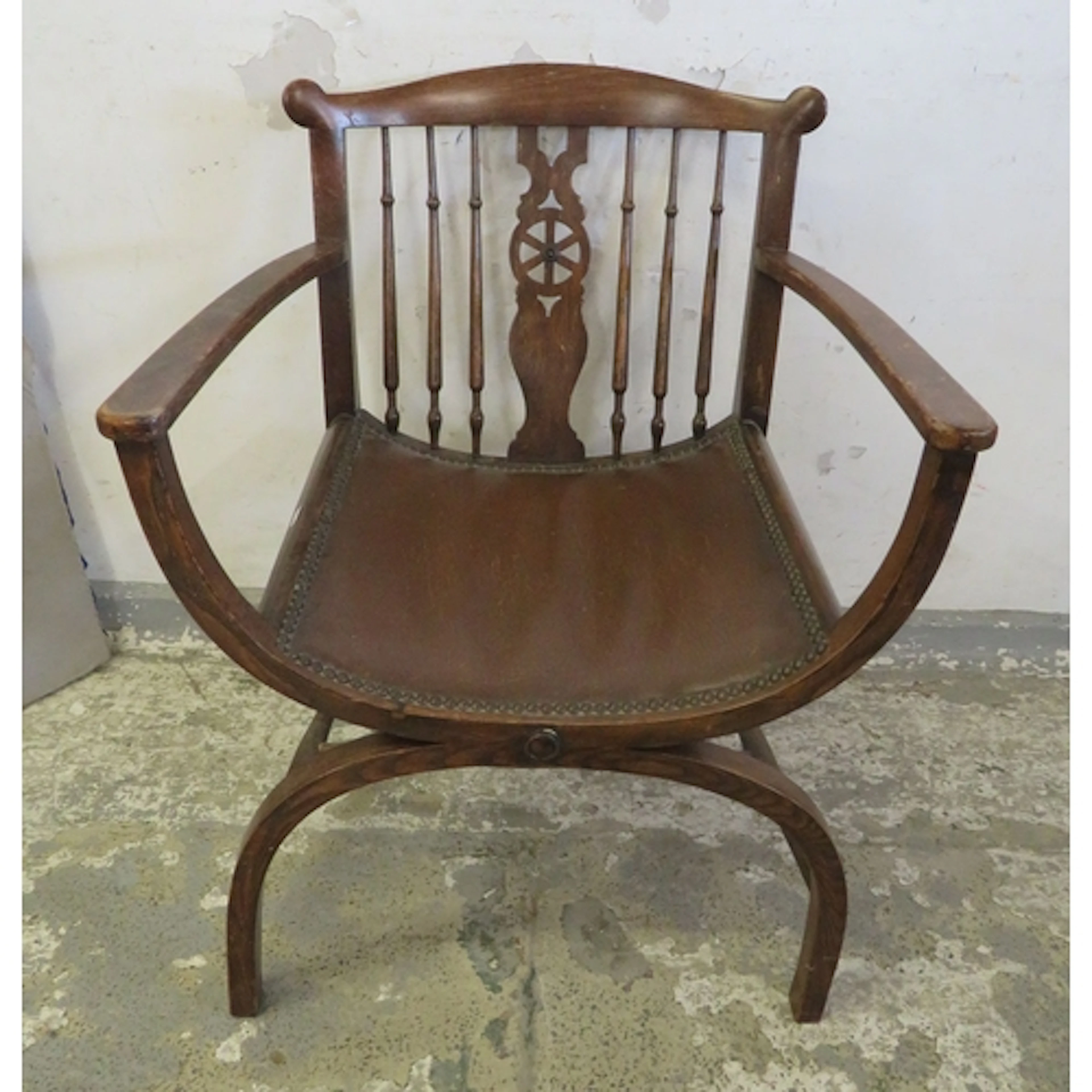 Dark Wooden Armchair, Windsor style, curved cresting rail, p...