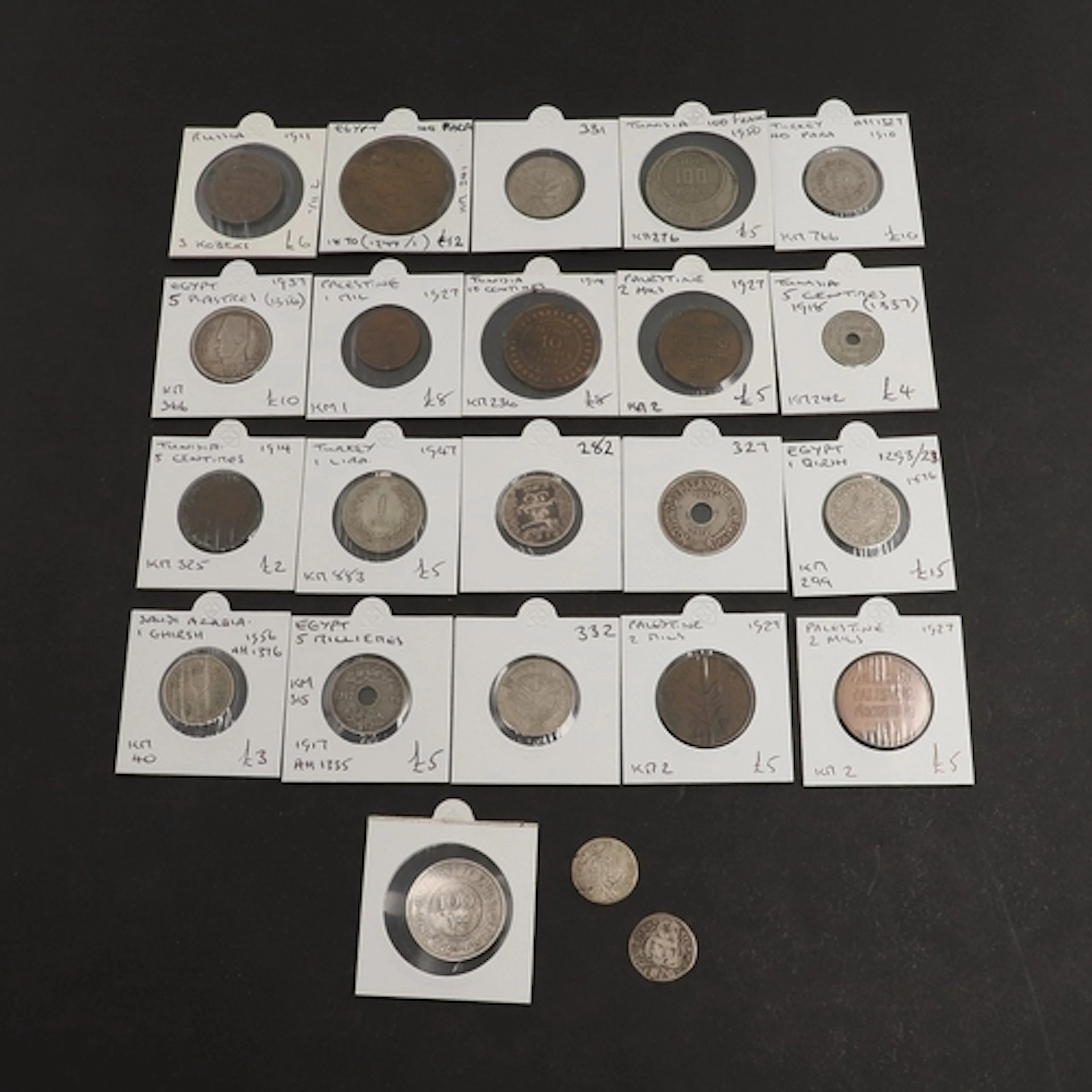 A COLLECTION OF WORLD COINS INCLUDING PALESTINE, EGYPT AND O...