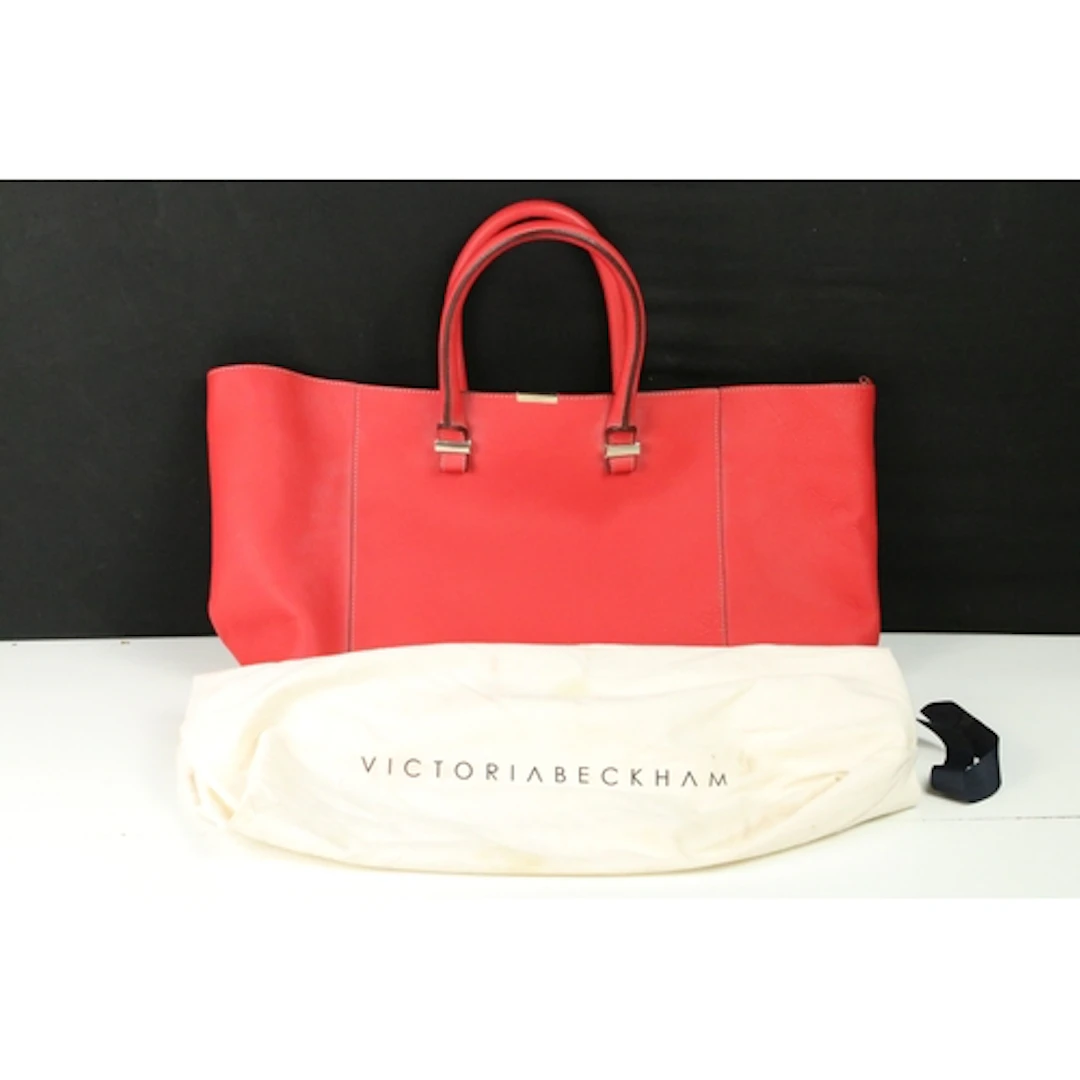 Victoria Beckham red leather tote bag, No. 32, having gold t...