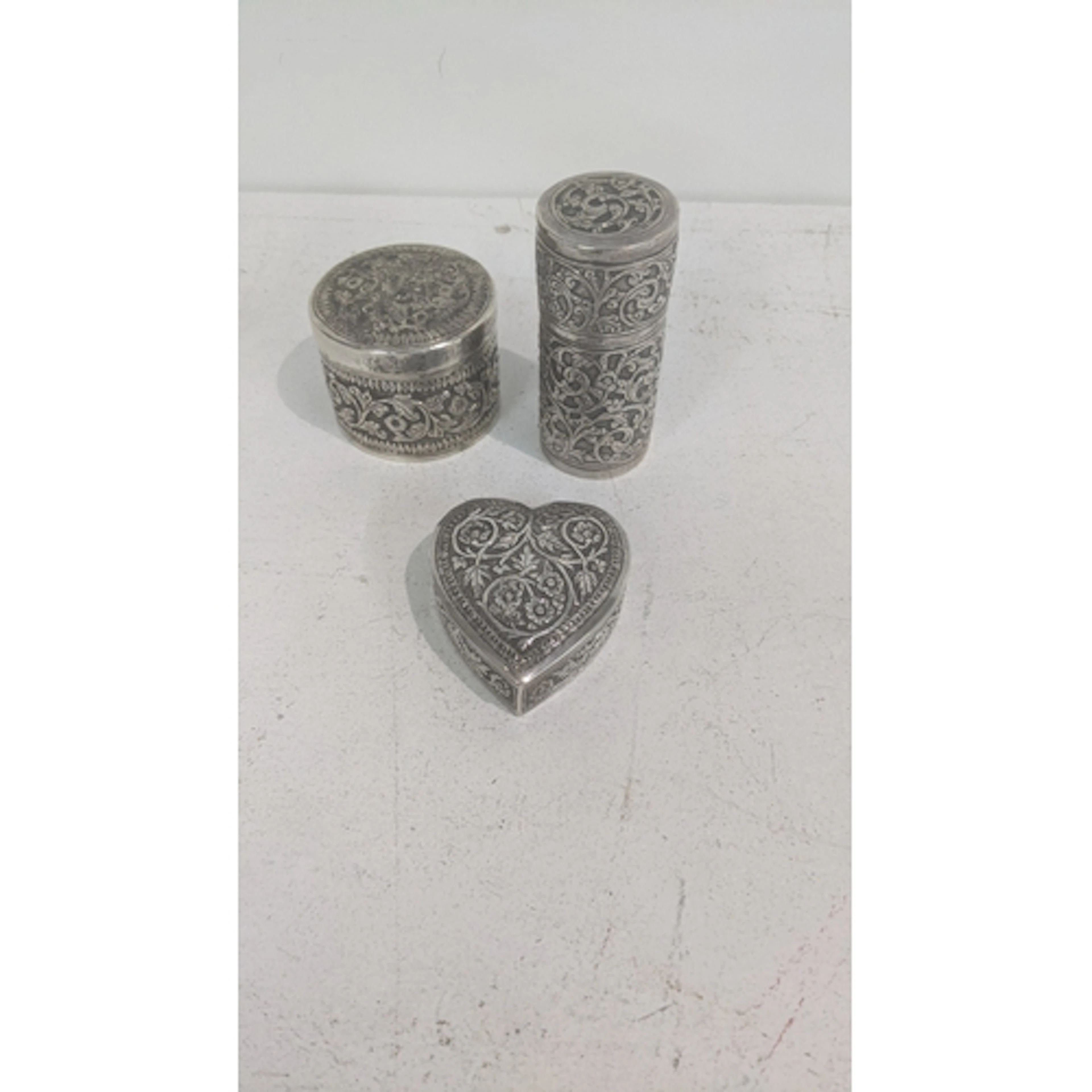 Indian white metal dressing table items to include a heart s...